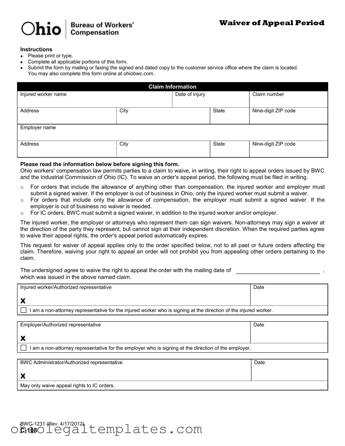 Fill in Your C 108 Ohio Form