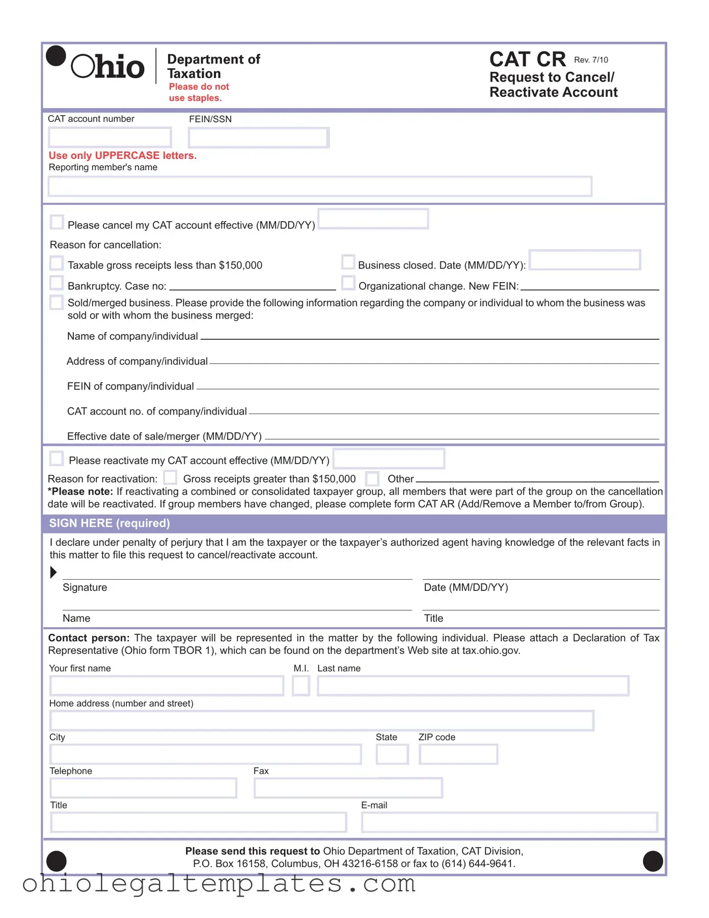 Fill in Your Cat Cr Ohio Form