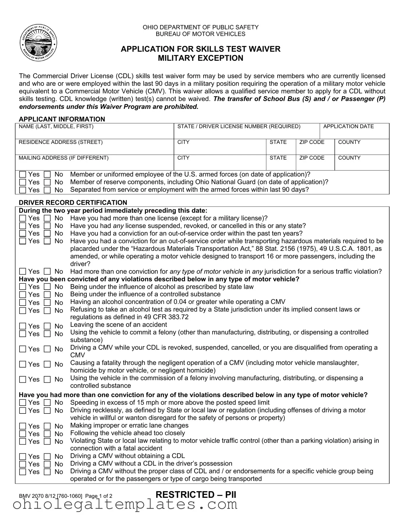 Fill in Your Cdl Ohio 2070 Form