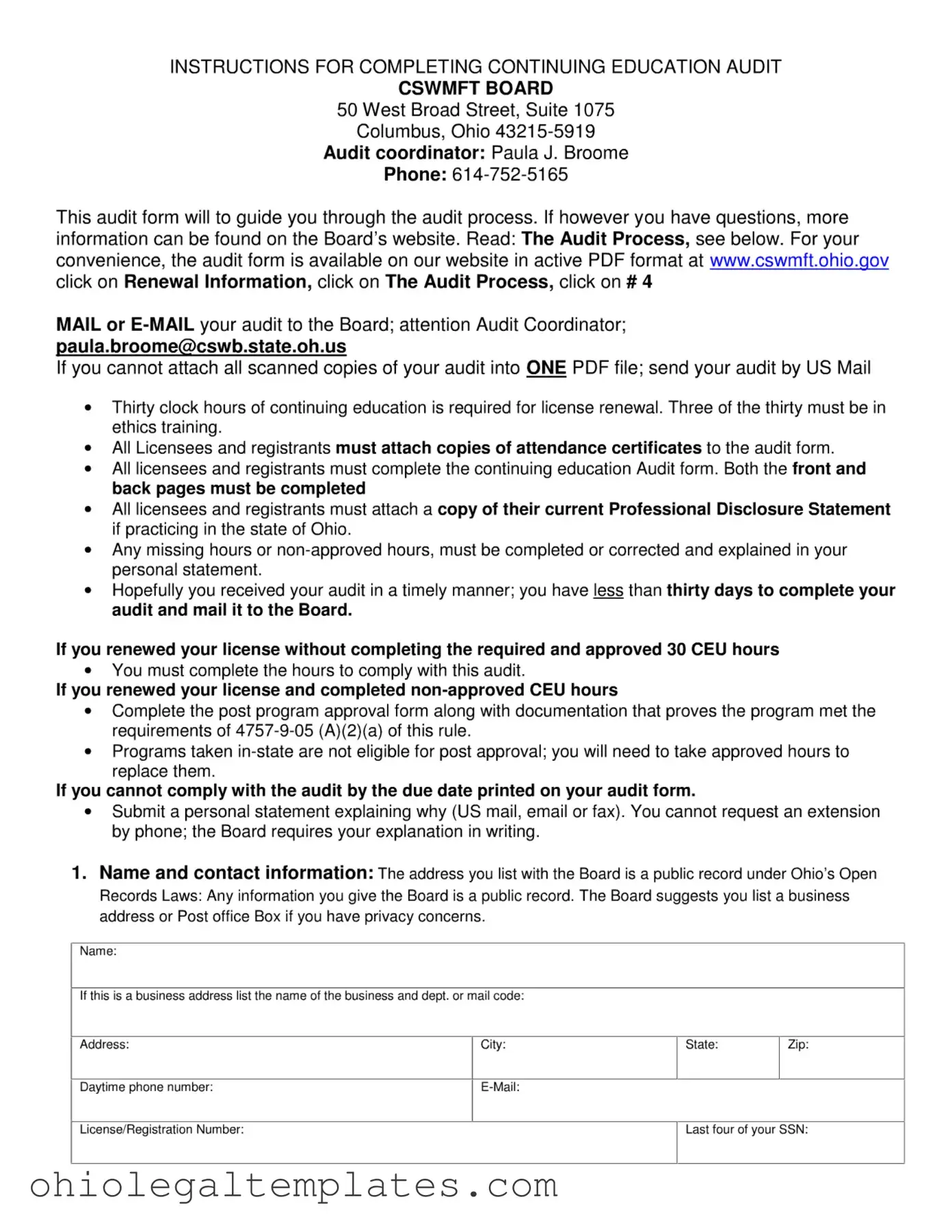 Fill in Your Cswmft Ohio Gov Form