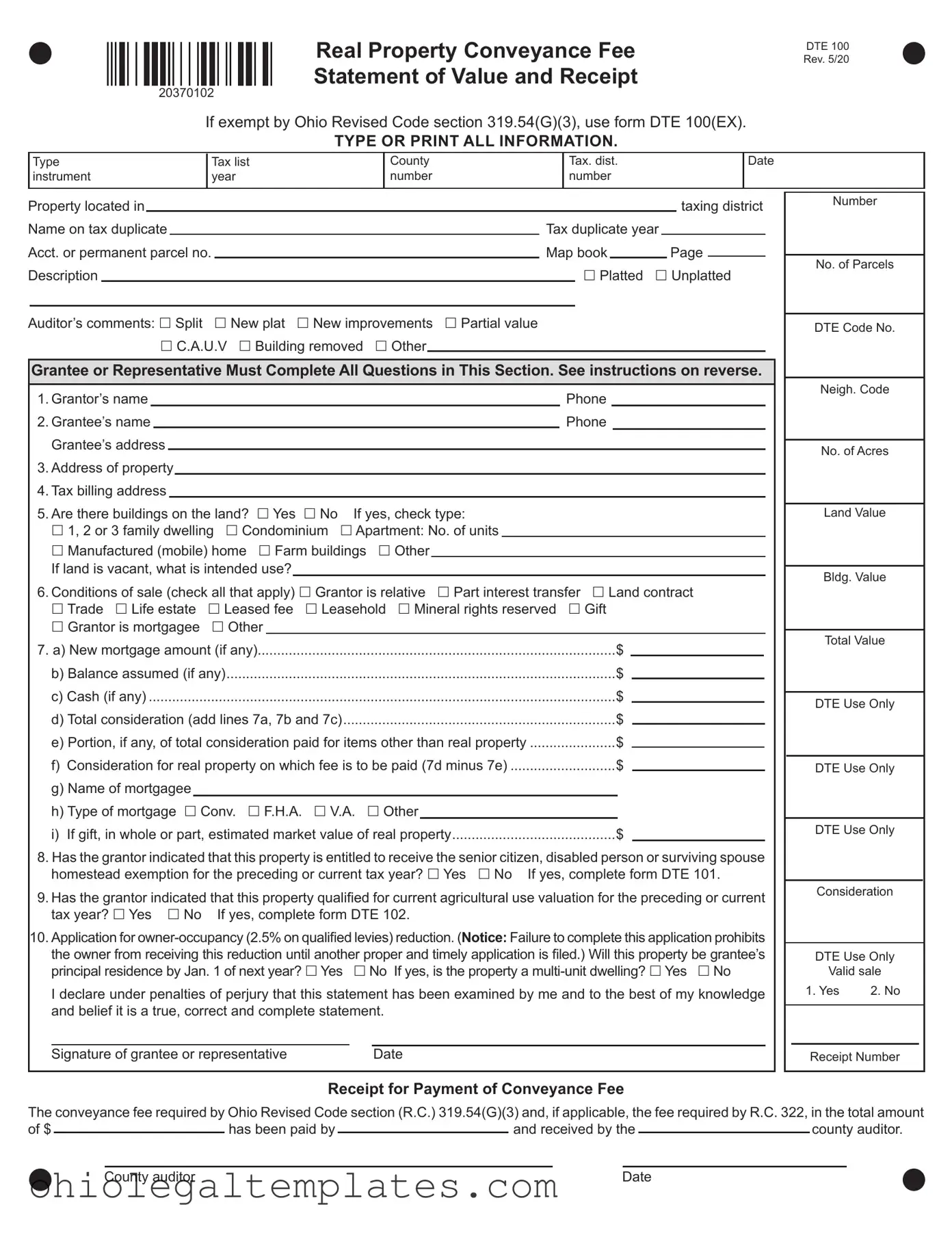 Fill in Your Dte 100 Ohio Form