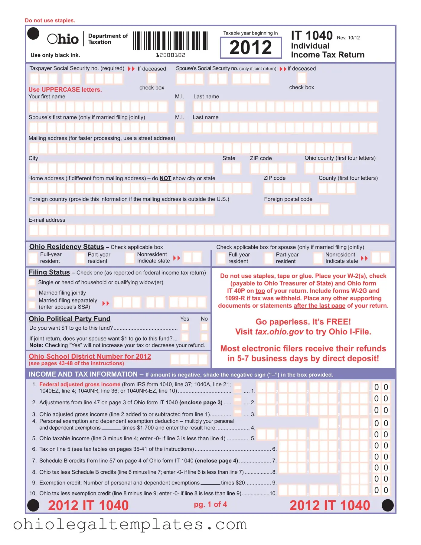 Fill in Your It 1040 Ohio Form
