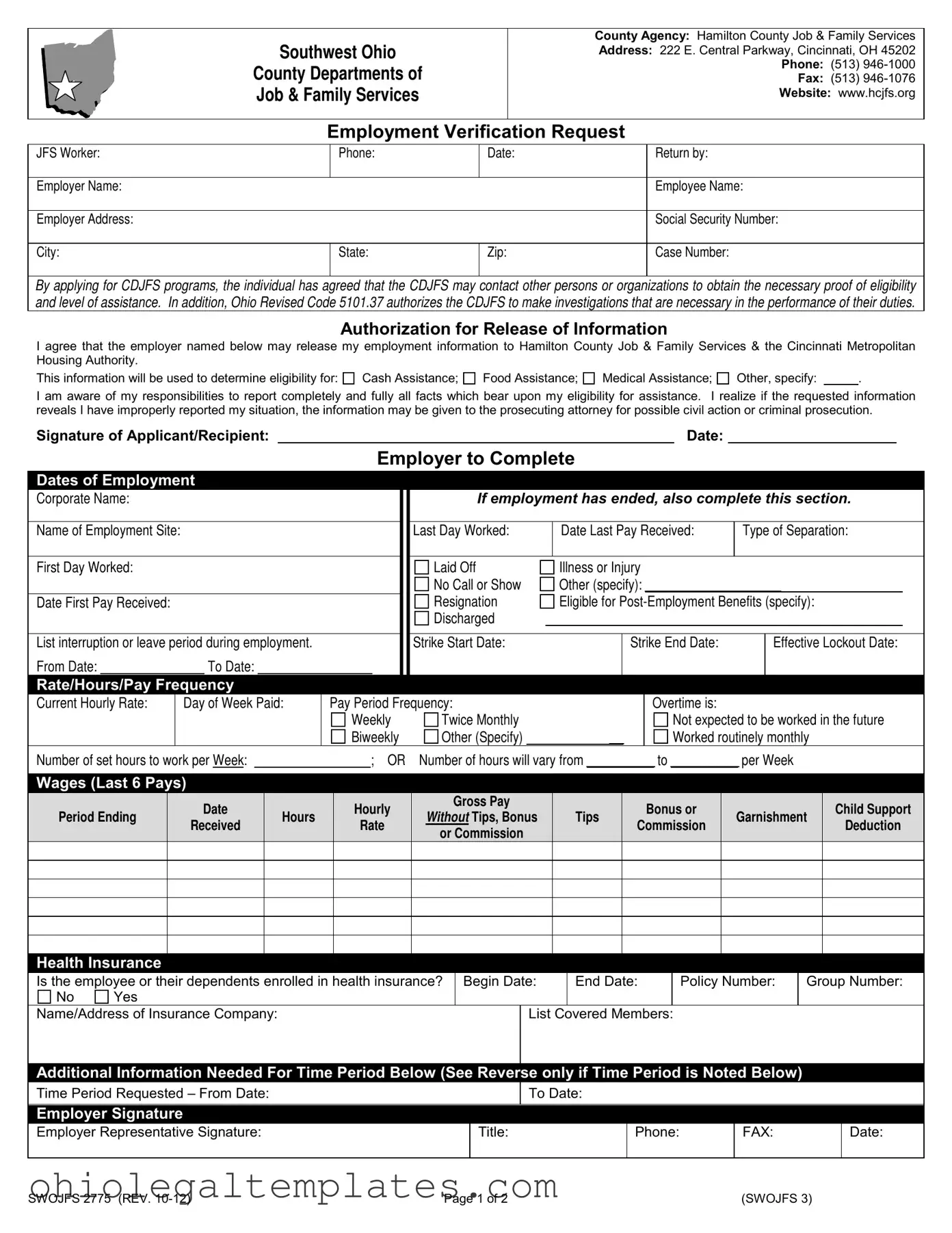 Fill in Your Job And Family Services Hamilton Ohio Form