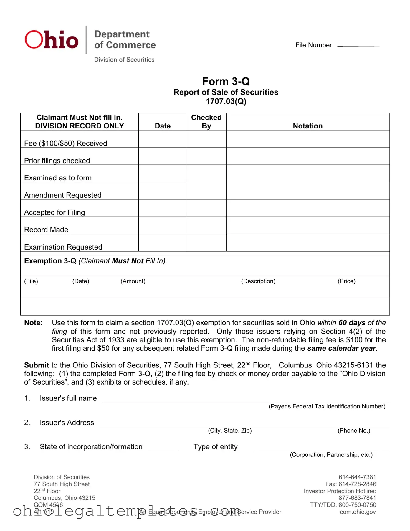 Fill in Your Ohio 3 Q Form