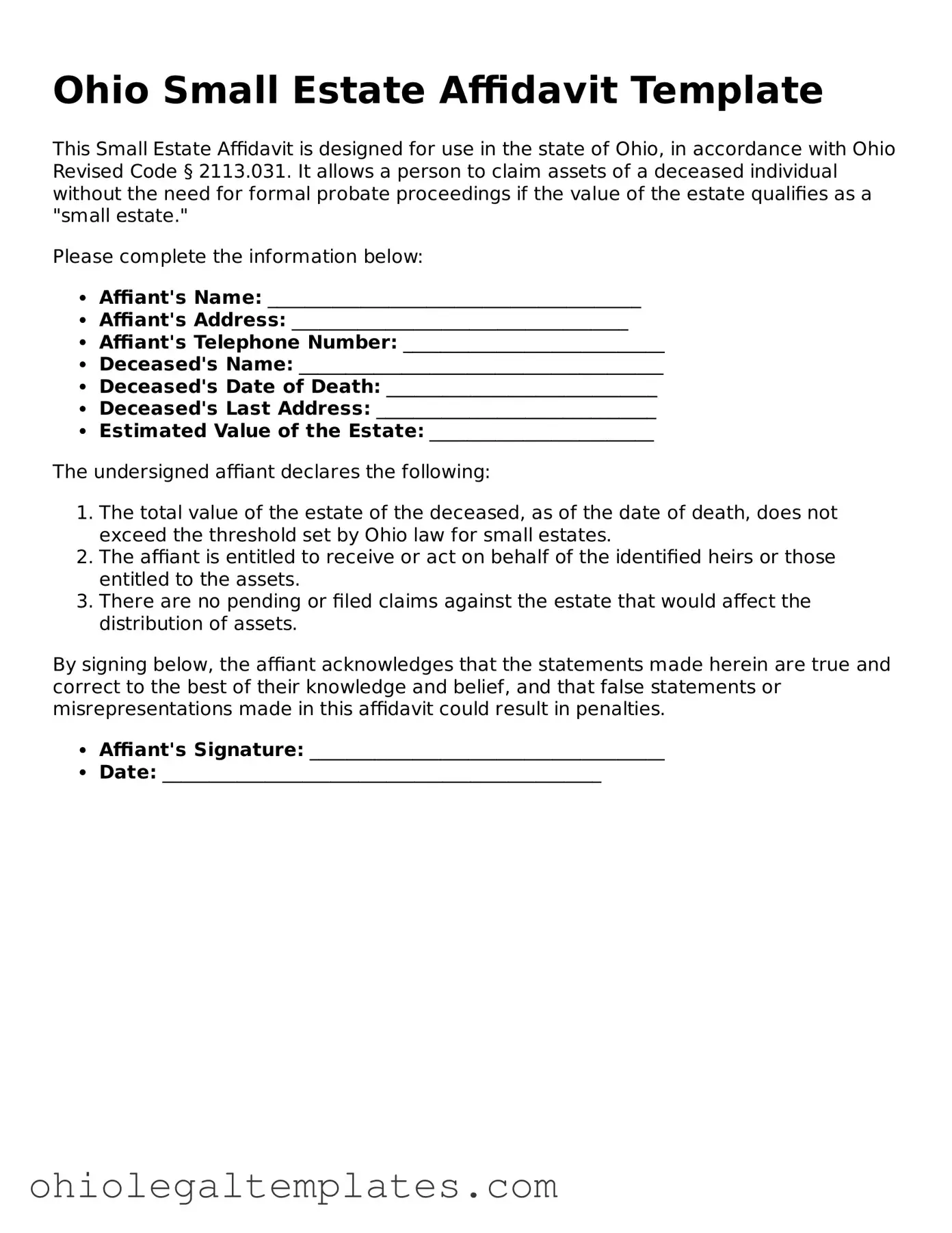 Attorney-Approved Ohio Small Estate Affidavit Template