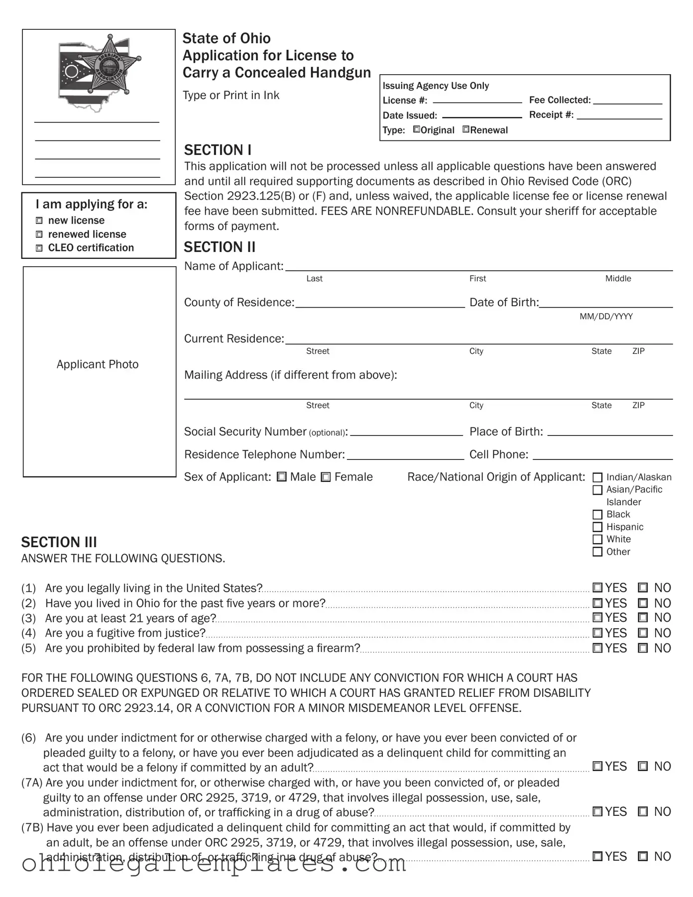 Fill in Your Ohio Application Concealed Form
