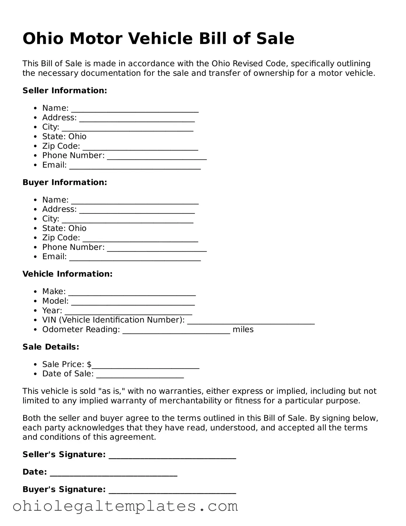 Attorney-Approved Ohio Motor Vehicle Bill of Sale Template
