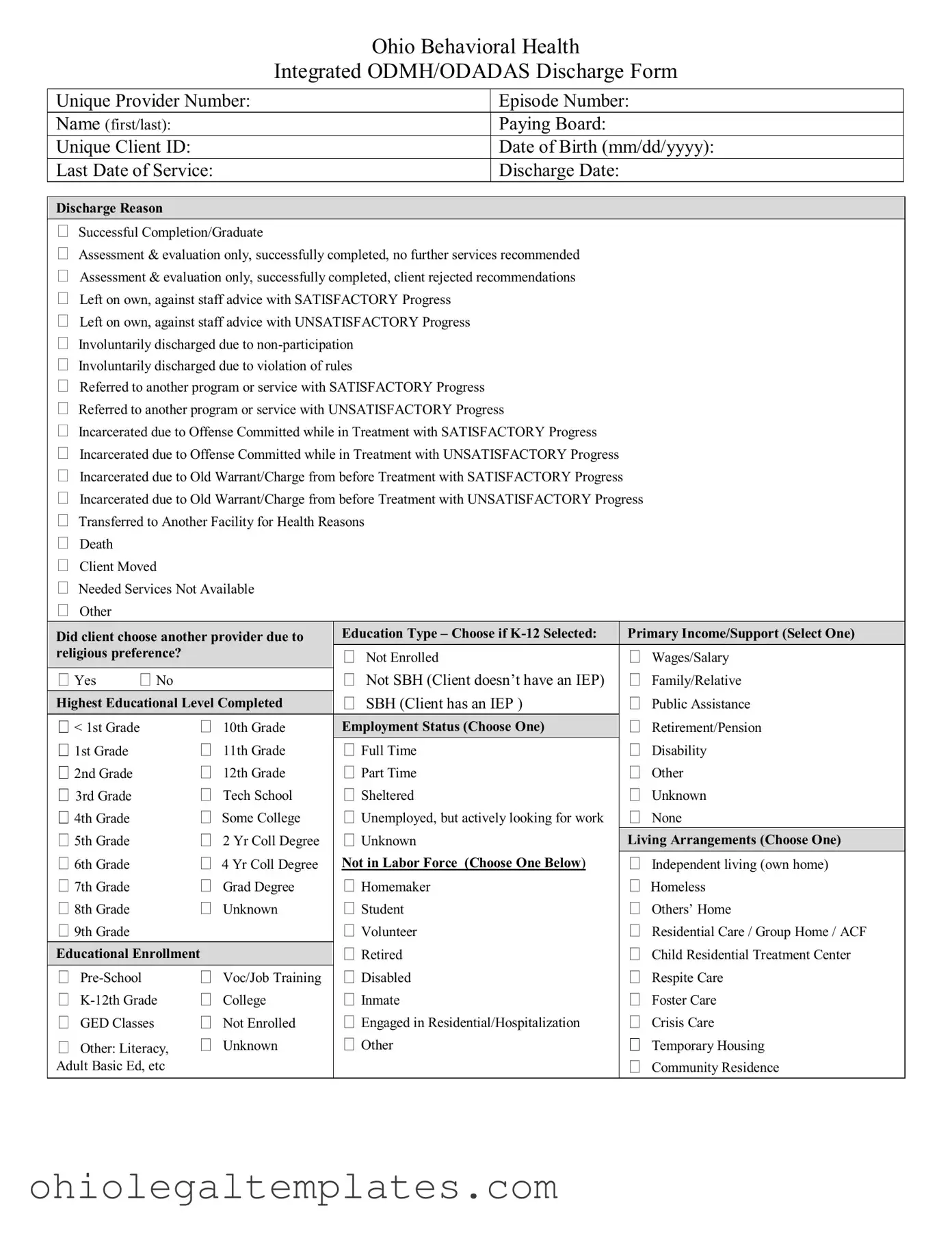 Fill in Your Ohio Behavioral Discharge Form