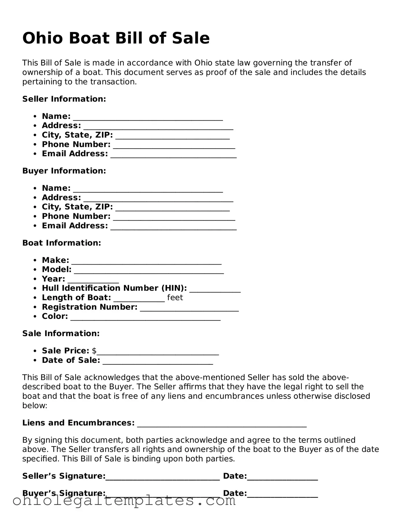 Attorney-Approved Ohio Boat Bill of Sale Template