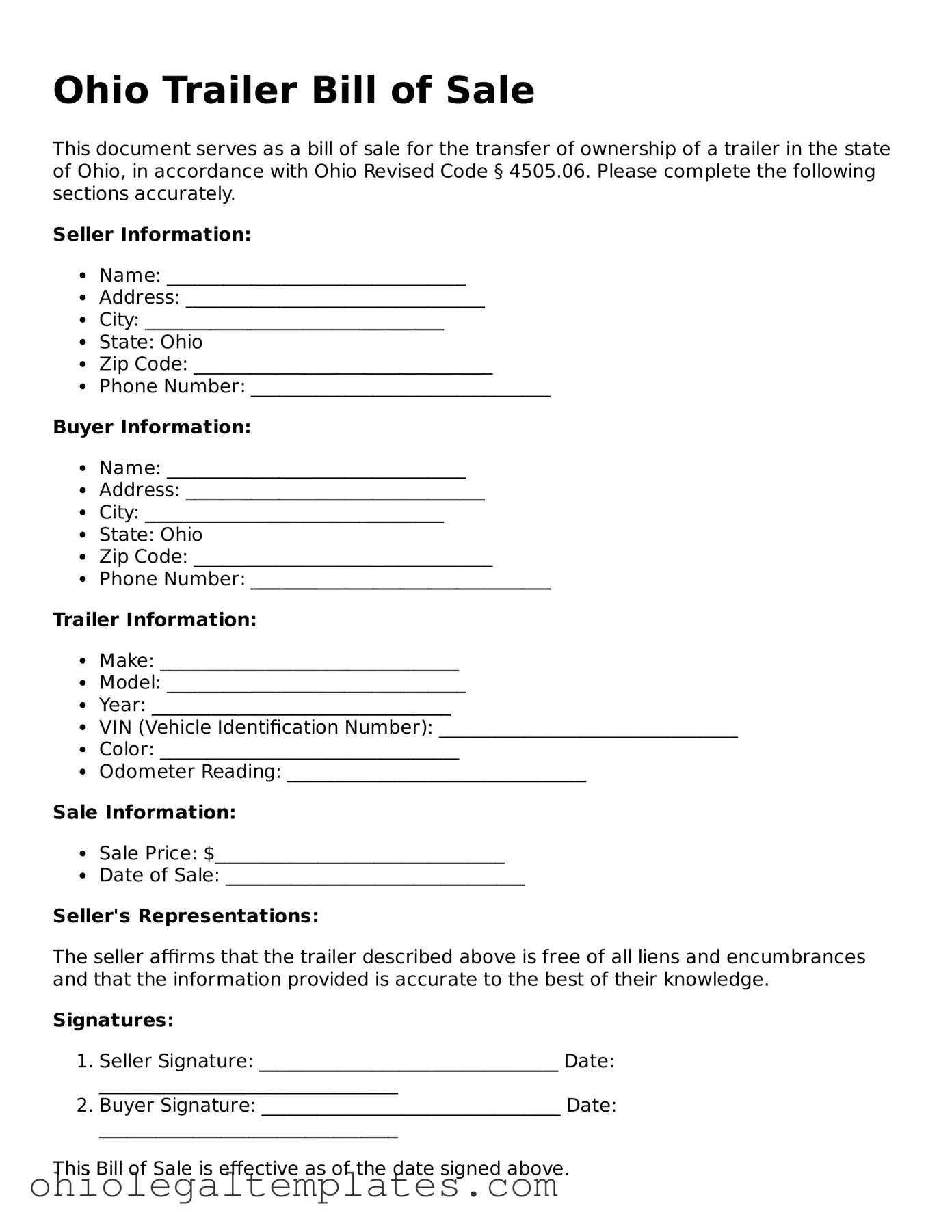 Attorney-Approved Ohio Trailer Bill of Sale Template