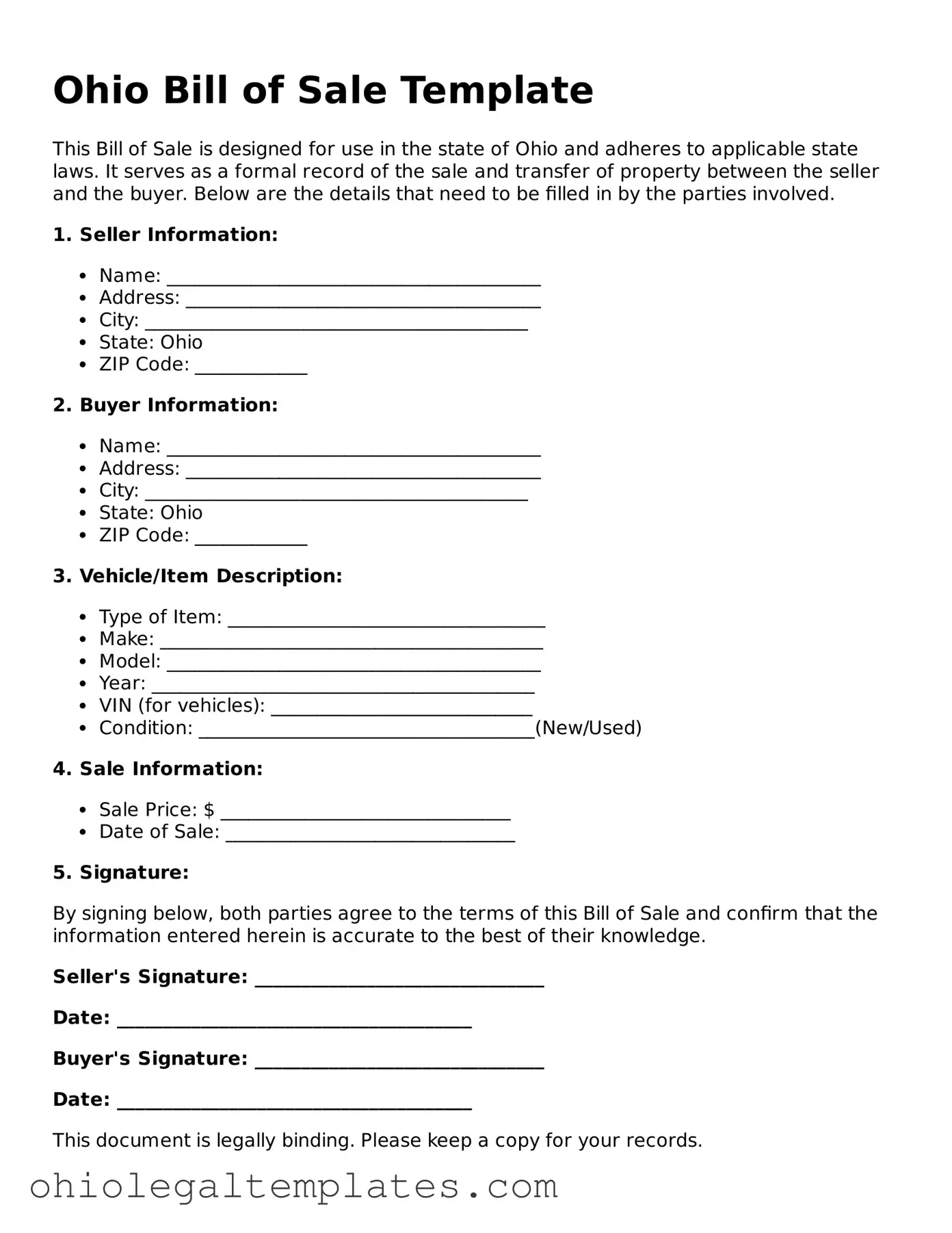 Attorney-Approved Ohio Bill of Sale Template