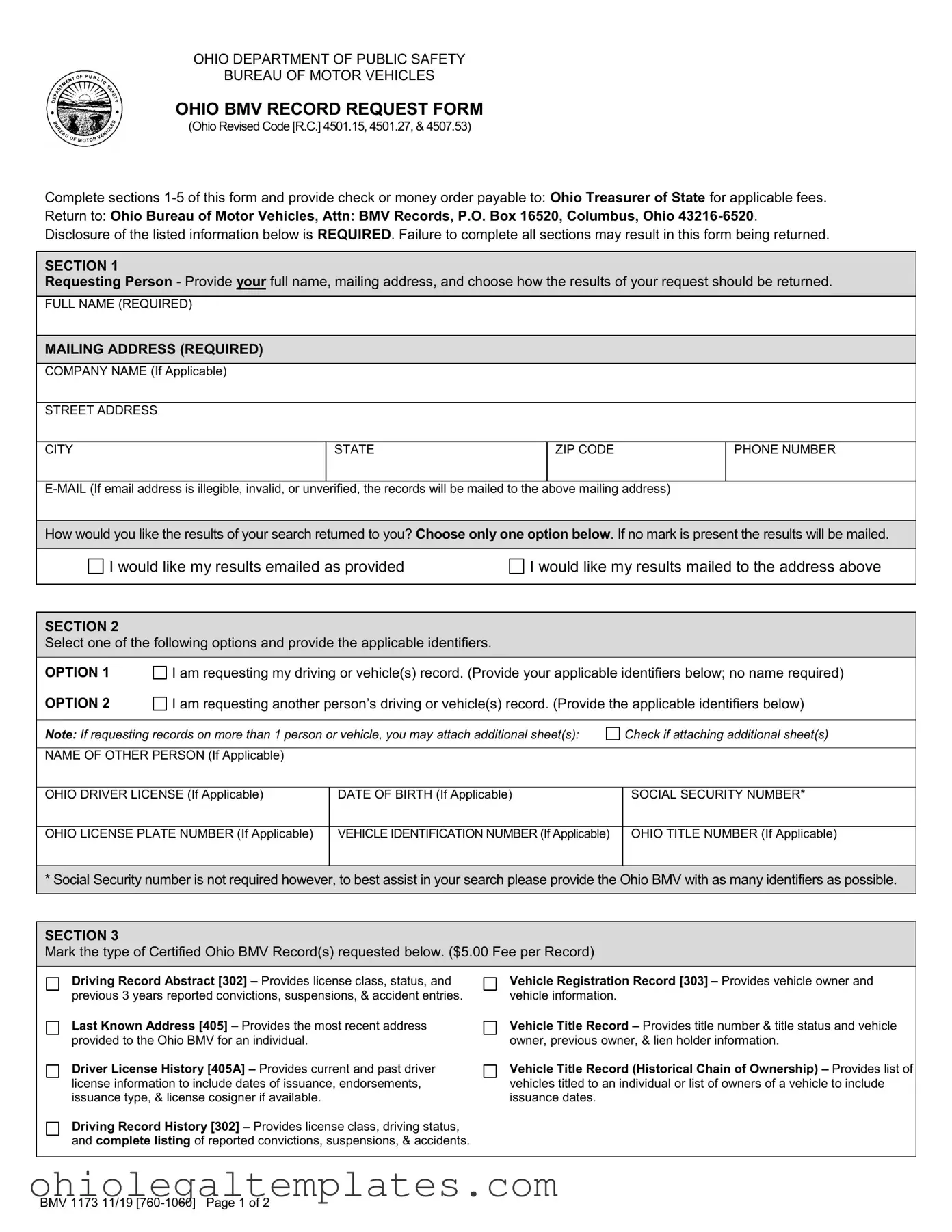 Fill in Your Ohio Bmv 1173 Form