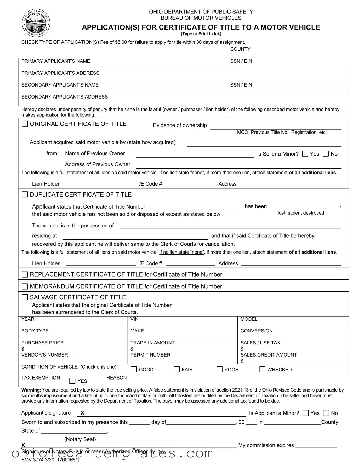 Fill in Your Ohio Bmv Application Form
