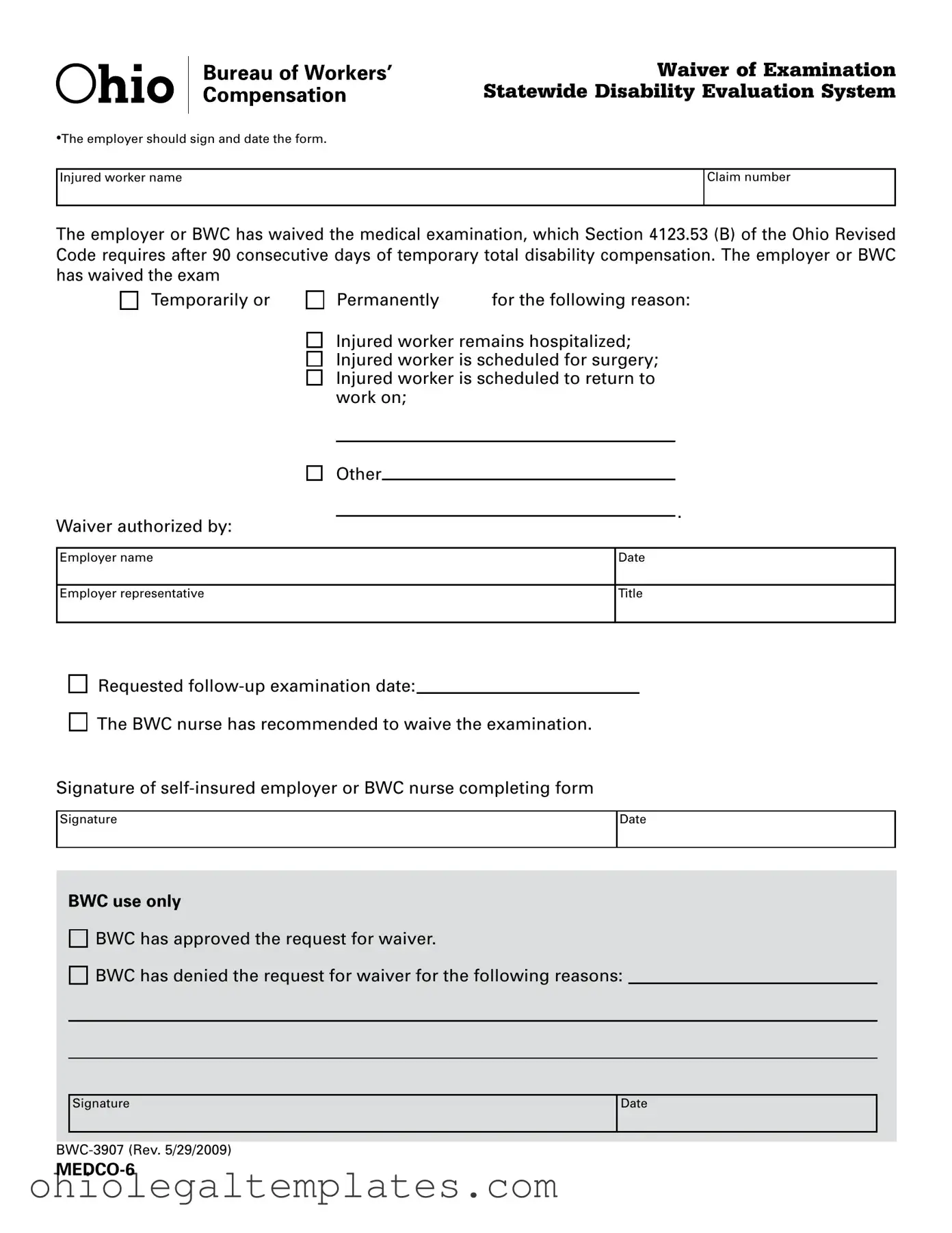 Fill in Your Ohio Bwc 3907 Form