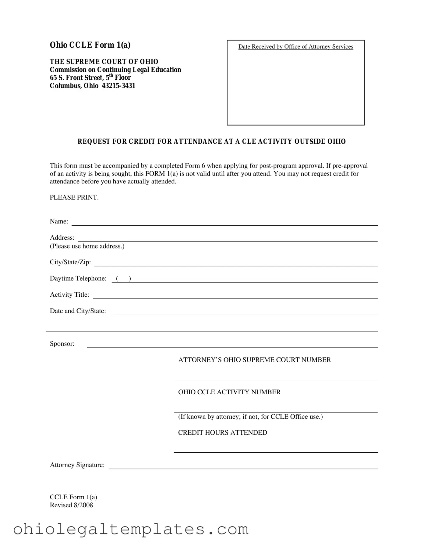 Fill in Your Ohio Ccle 1 A Form