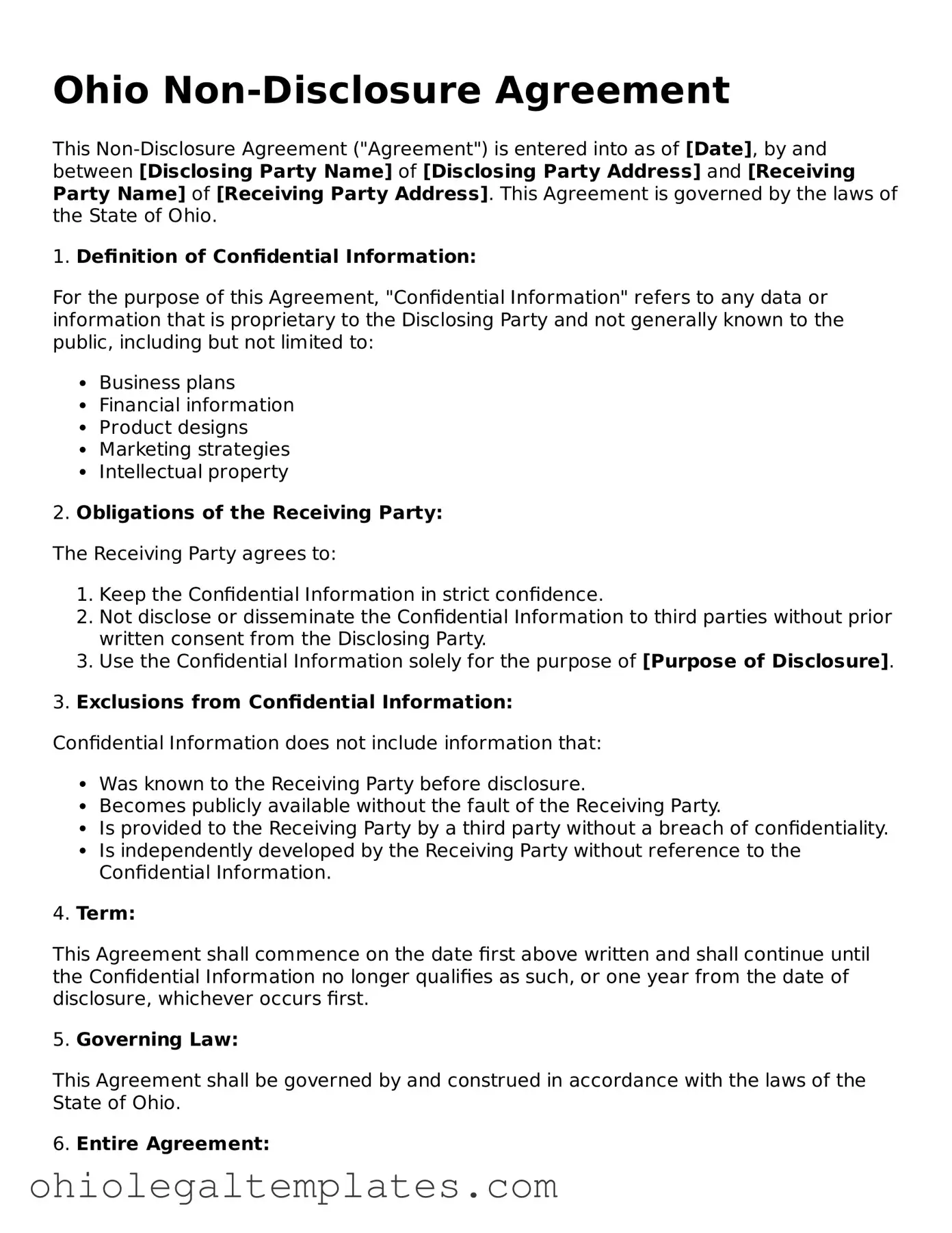 Attorney-Approved Ohio Non-disclosure Agreement Template
