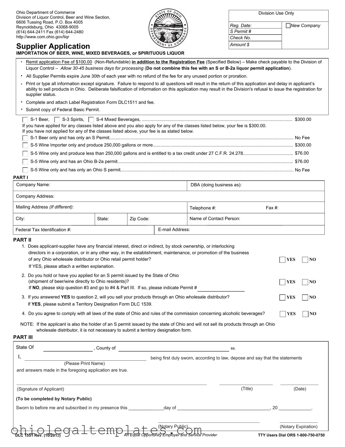 Fill in Your Ohio Dlc 1551 Form