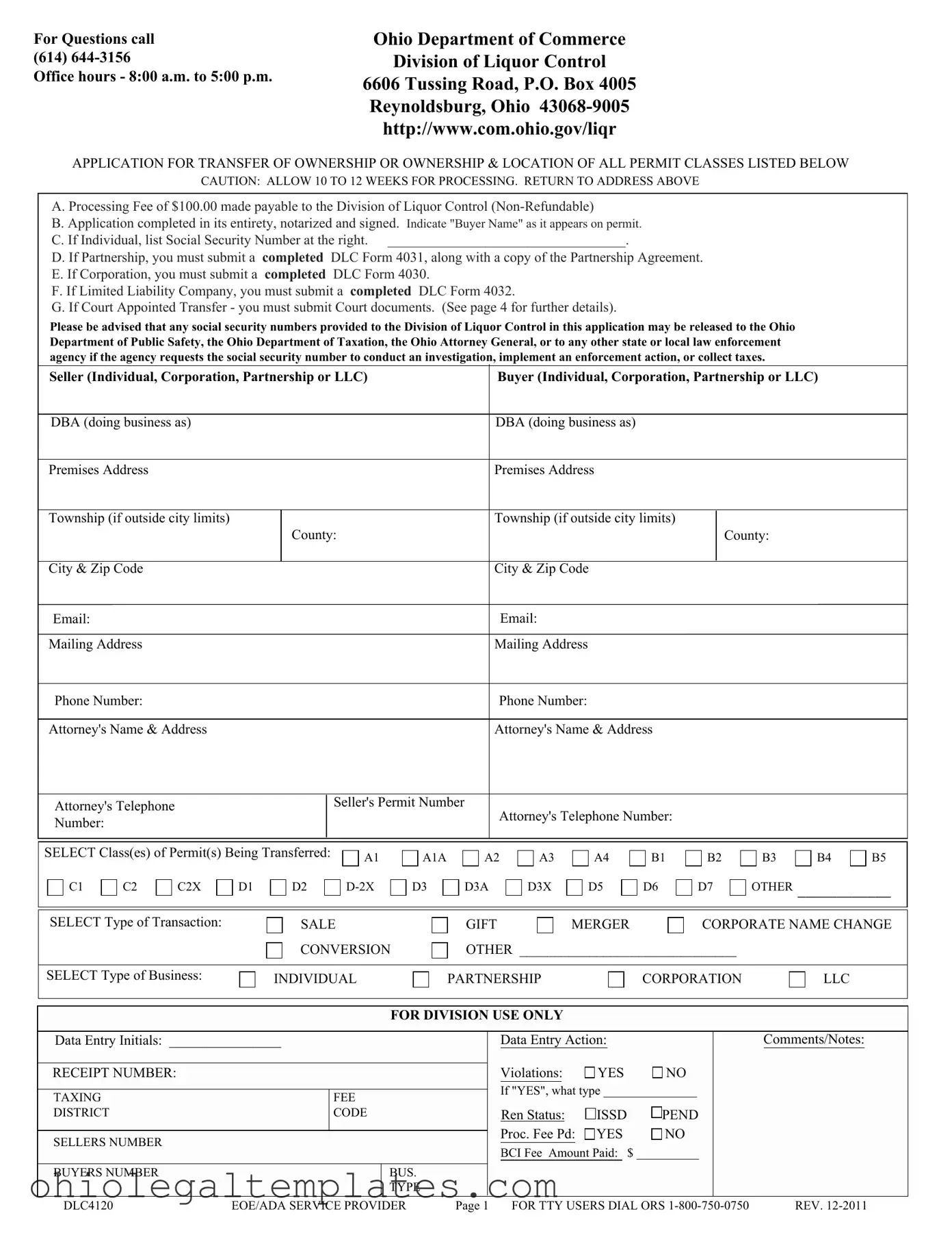 Fill in Your Ohio Dlc4120 Form