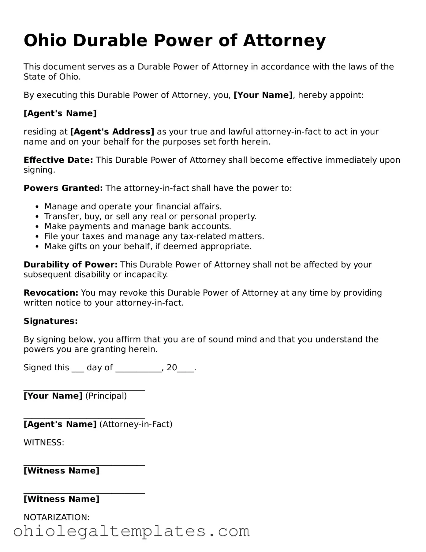 Attorney-Approved Ohio Durable Power of Attorney Template