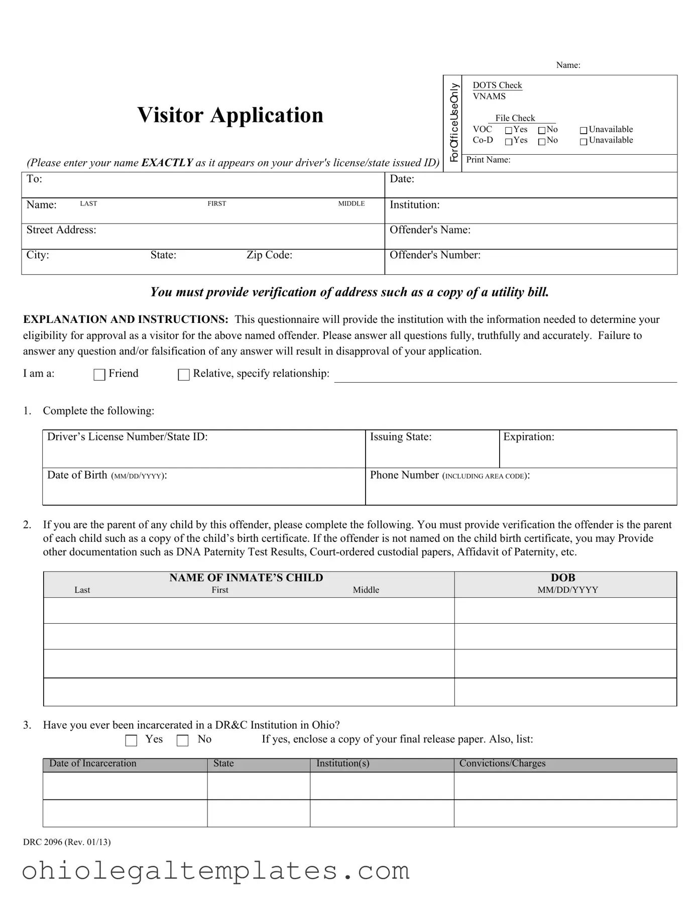 Fill in Your Ohio Drc 2096 Form