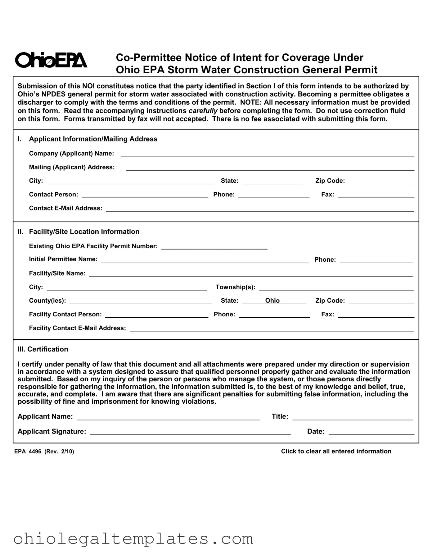 Fill in Your Ohio Epa 4496 Form