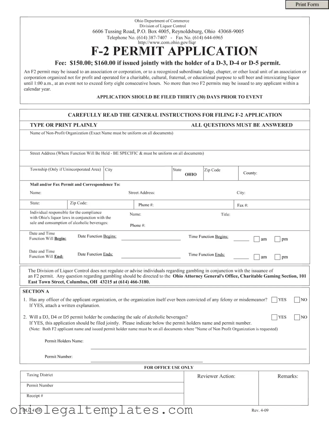 Fill in Your Ohio F 2 Permit Form
