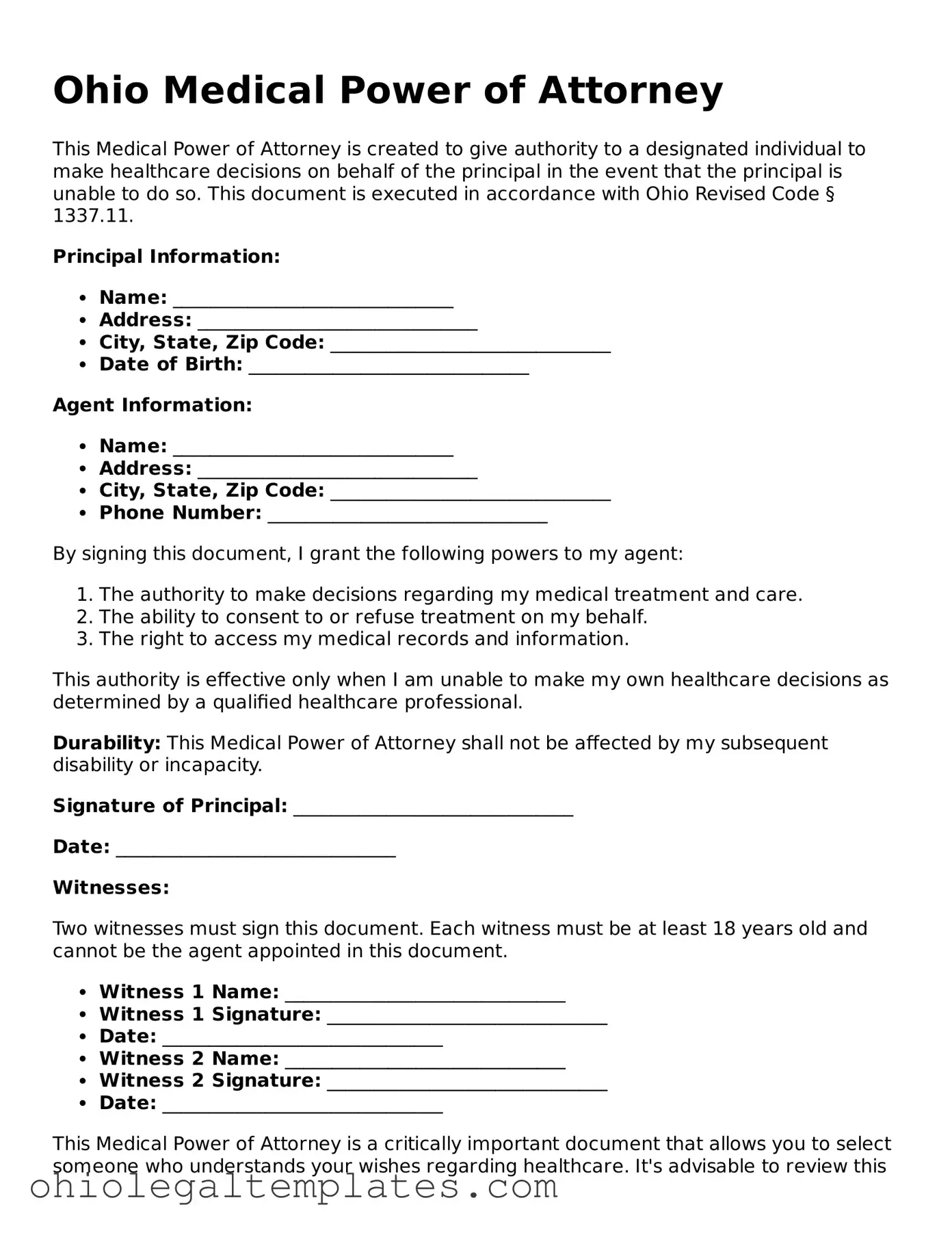 Attorney-Approved Ohio Medical Power of Attorney Template
