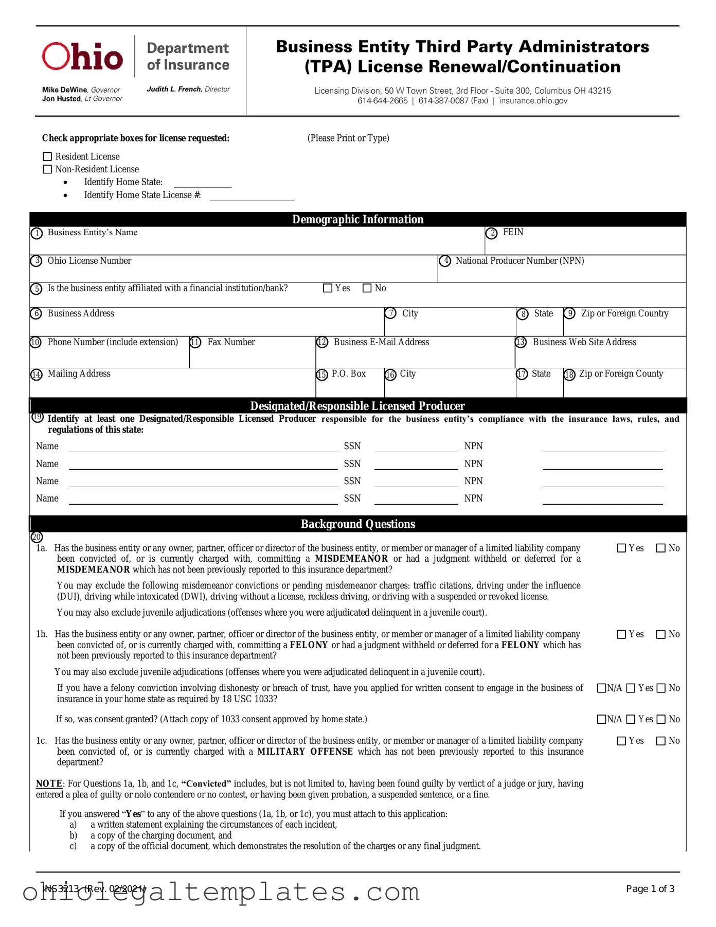 Fill in Your Ohio Ins3213 Form
