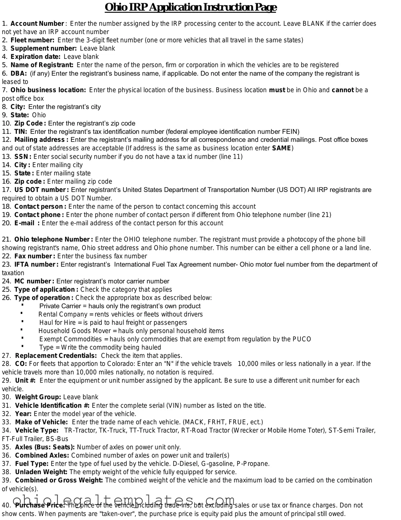 Fill in Your Ohio Irp Application Form