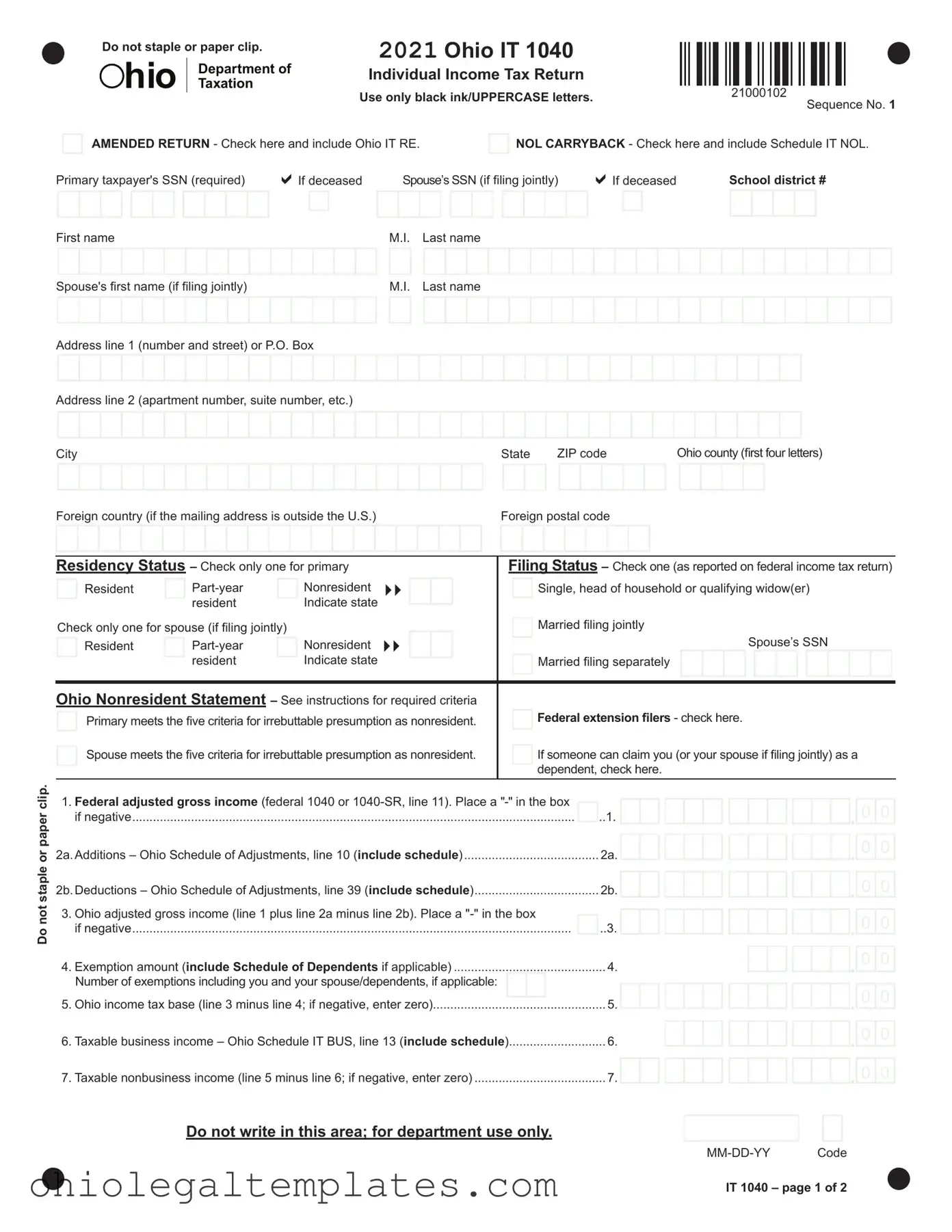 Fill in Your Ohio It 1040 Form