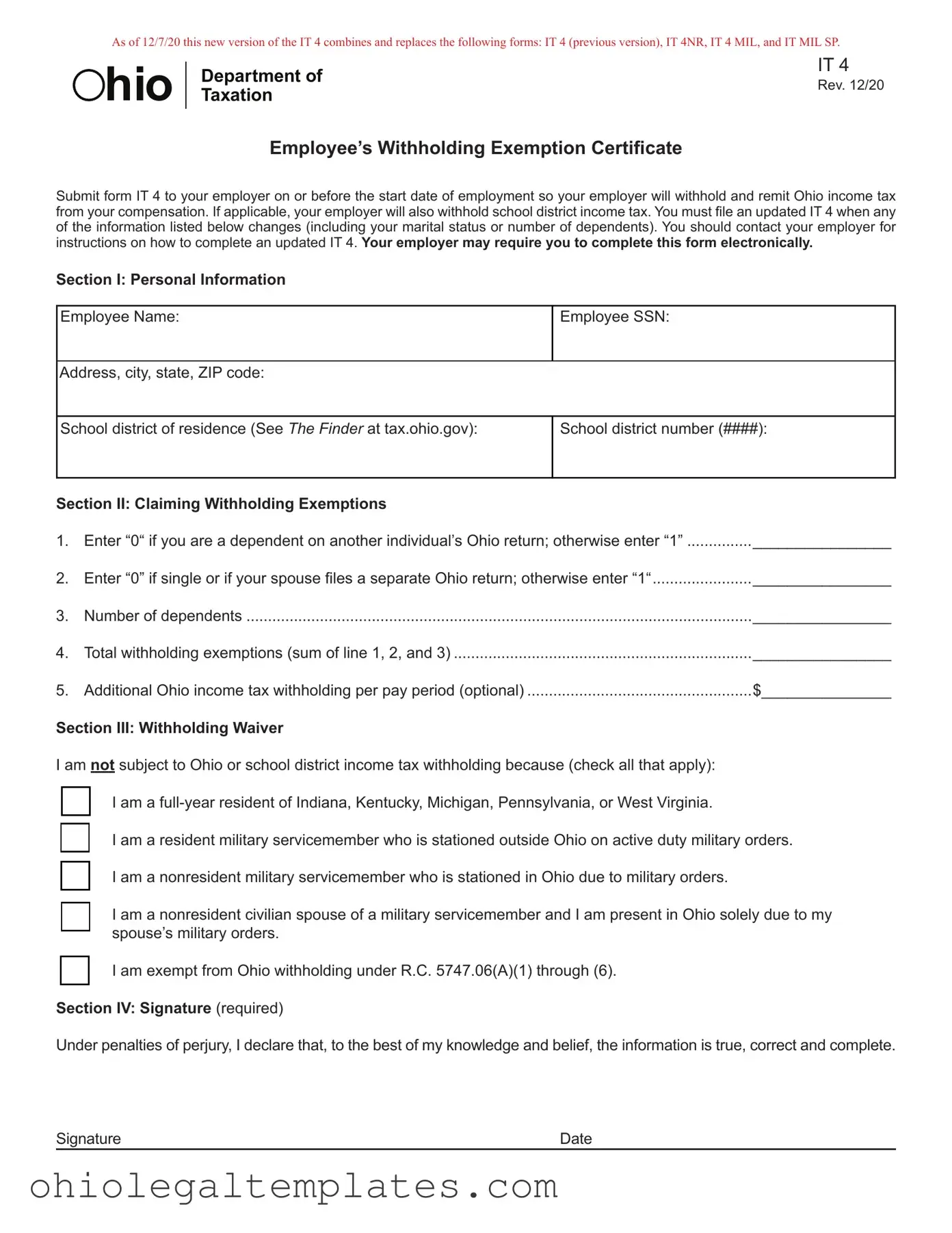 Fill in Your Ohio It 4 Form