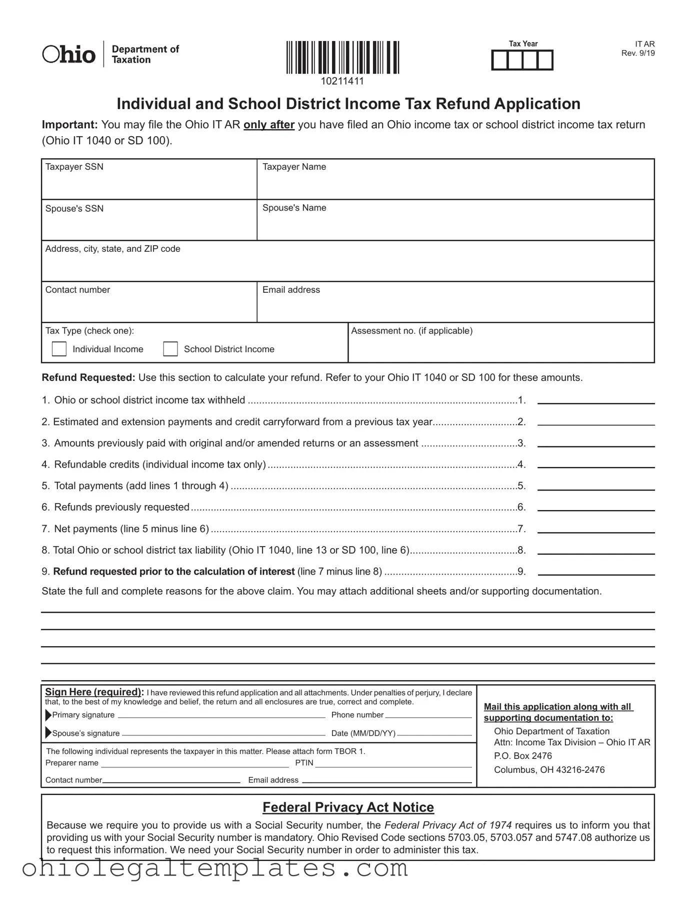 Fill in Your Ohio It Ar Form