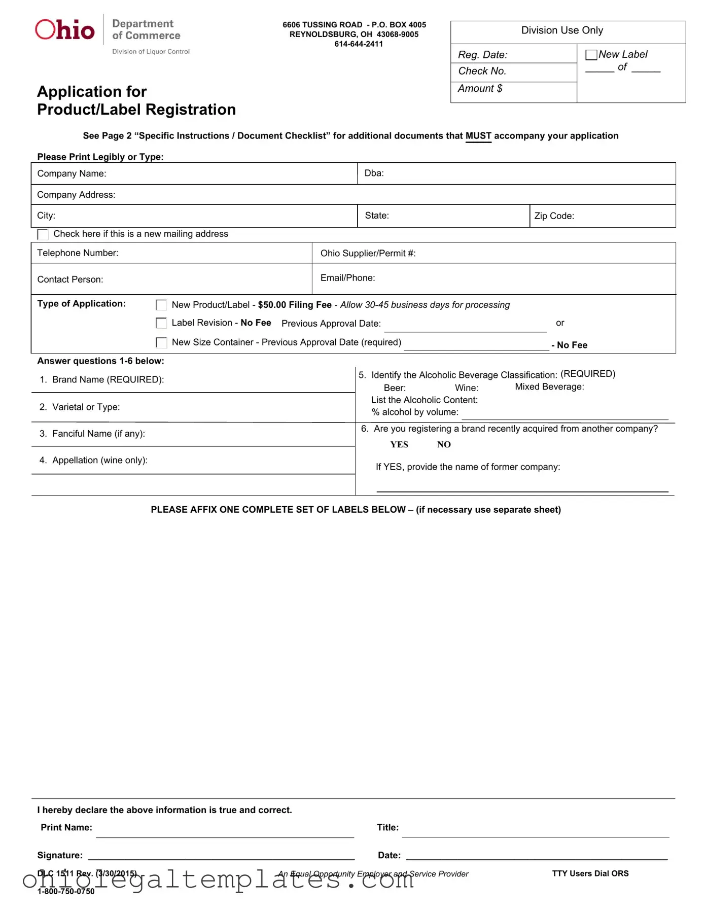 Fill in Your Ohio Label Registration Form
