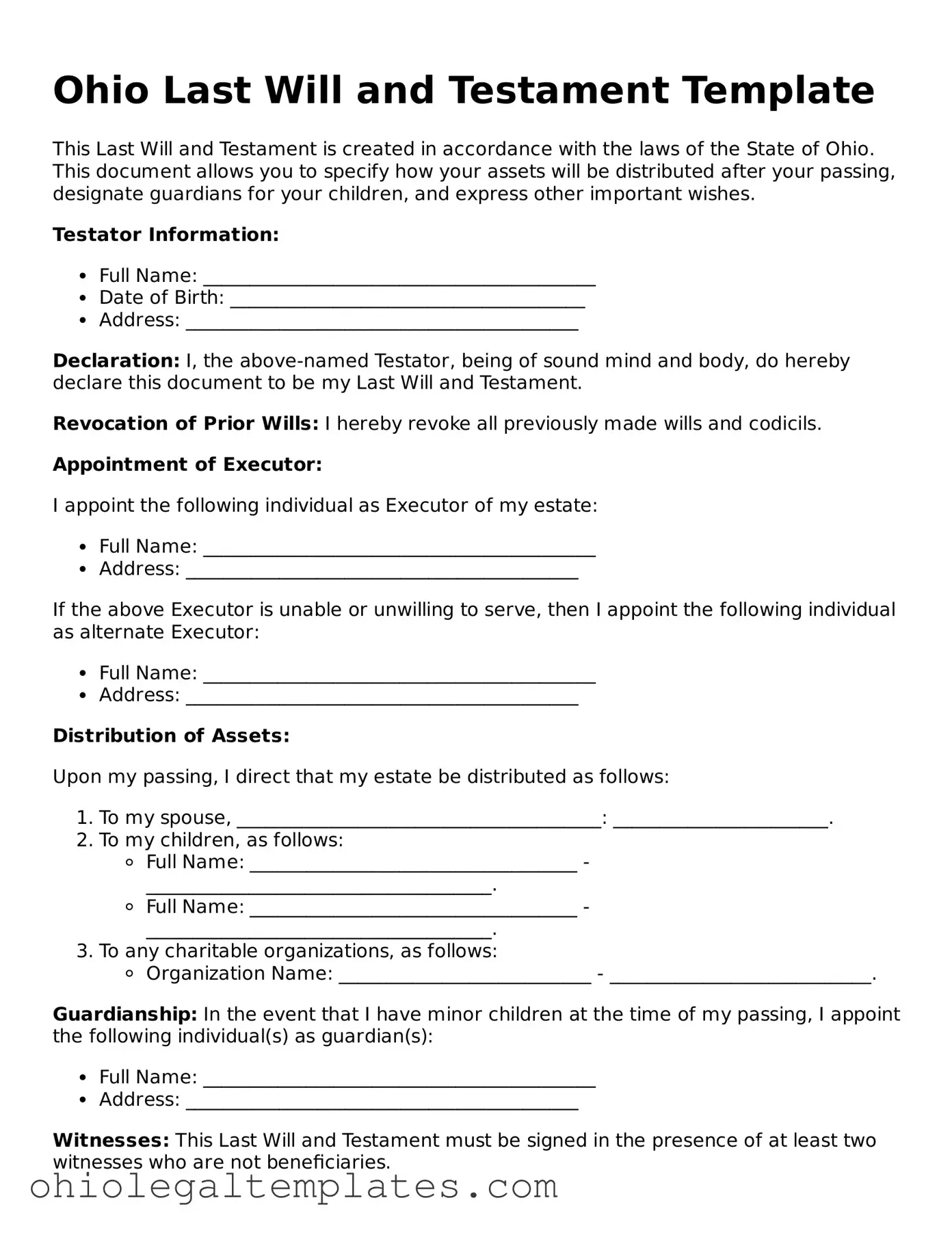 Attorney-Approved Ohio Last Will and Testament Template