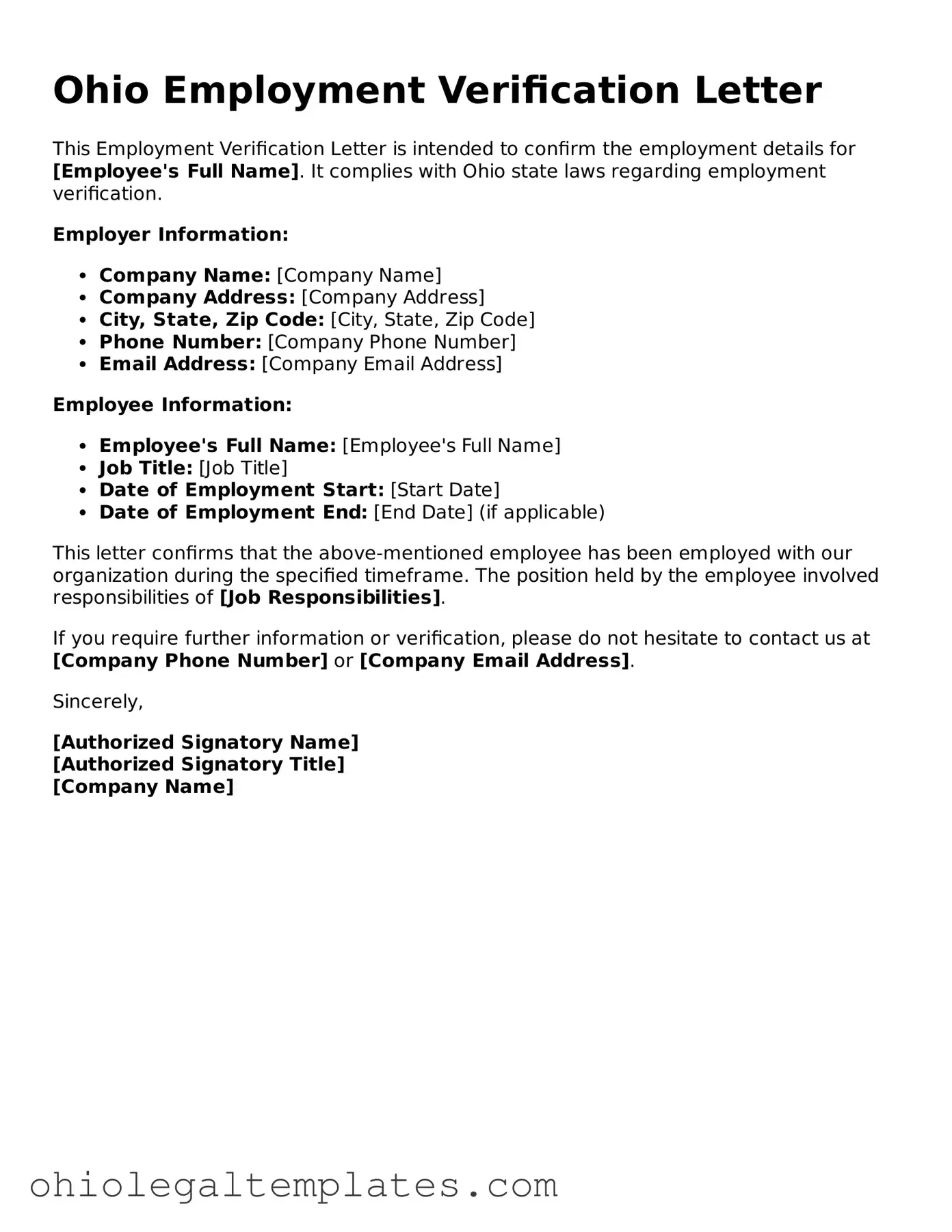 Attorney-Approved Ohio Employment Verification Template