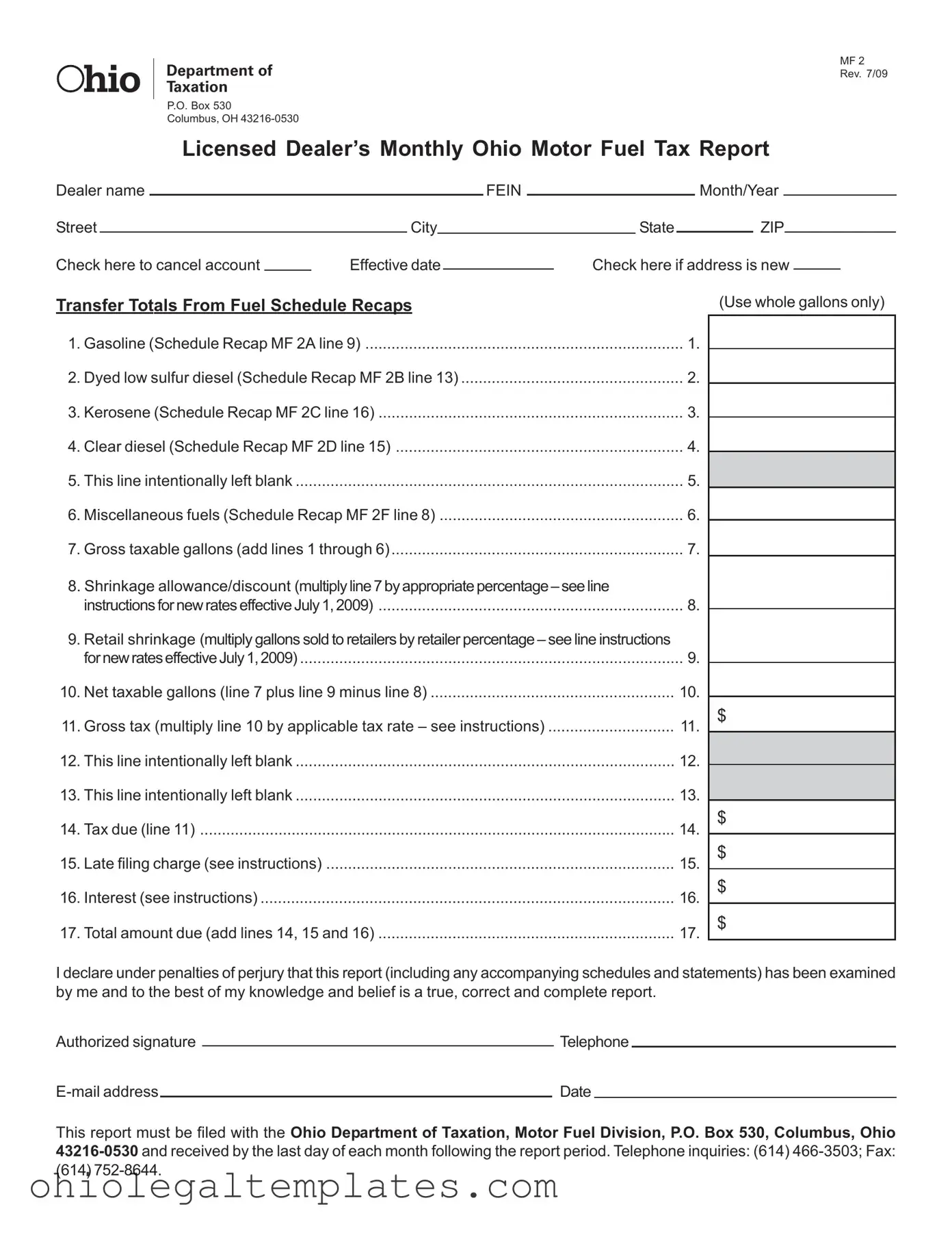 Fill in Your Ohio Mf 2 Form