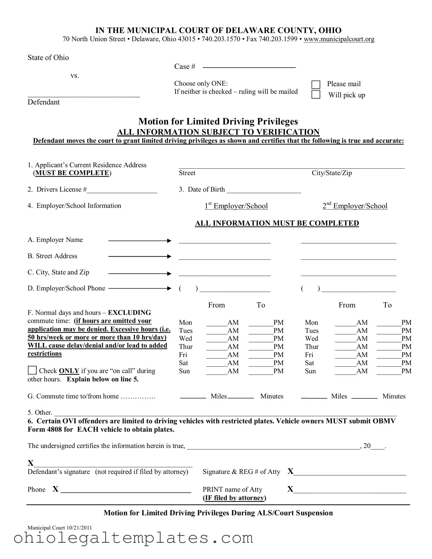 Fill in Your Ohio Motion Driving Privileges Form