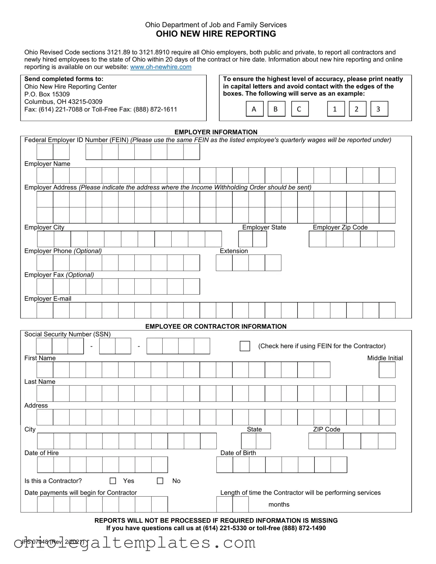 Fill in Your Ohio New Hire Reporting Form