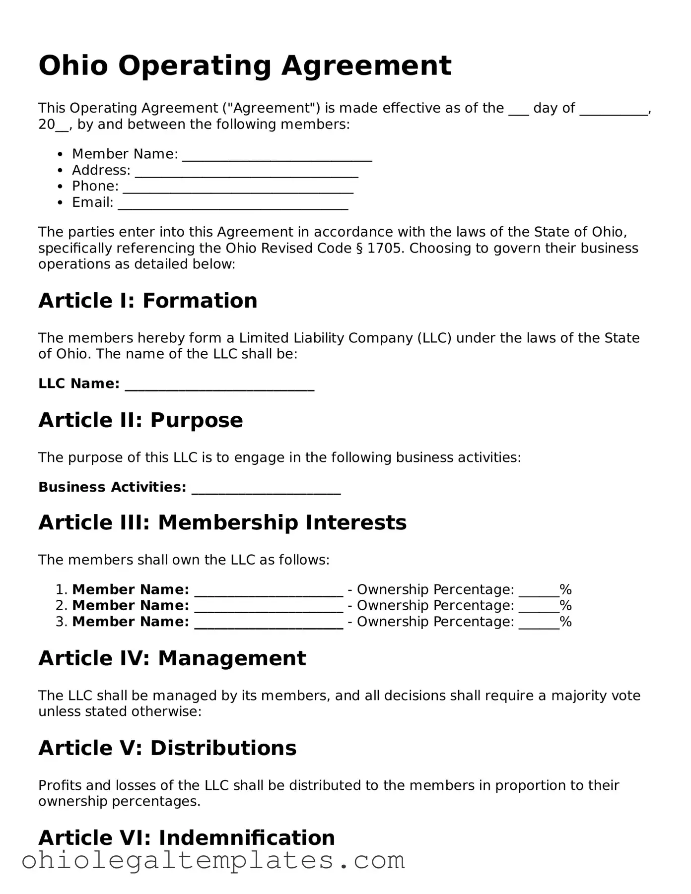 Attorney-Approved Ohio Operating Agreement Template