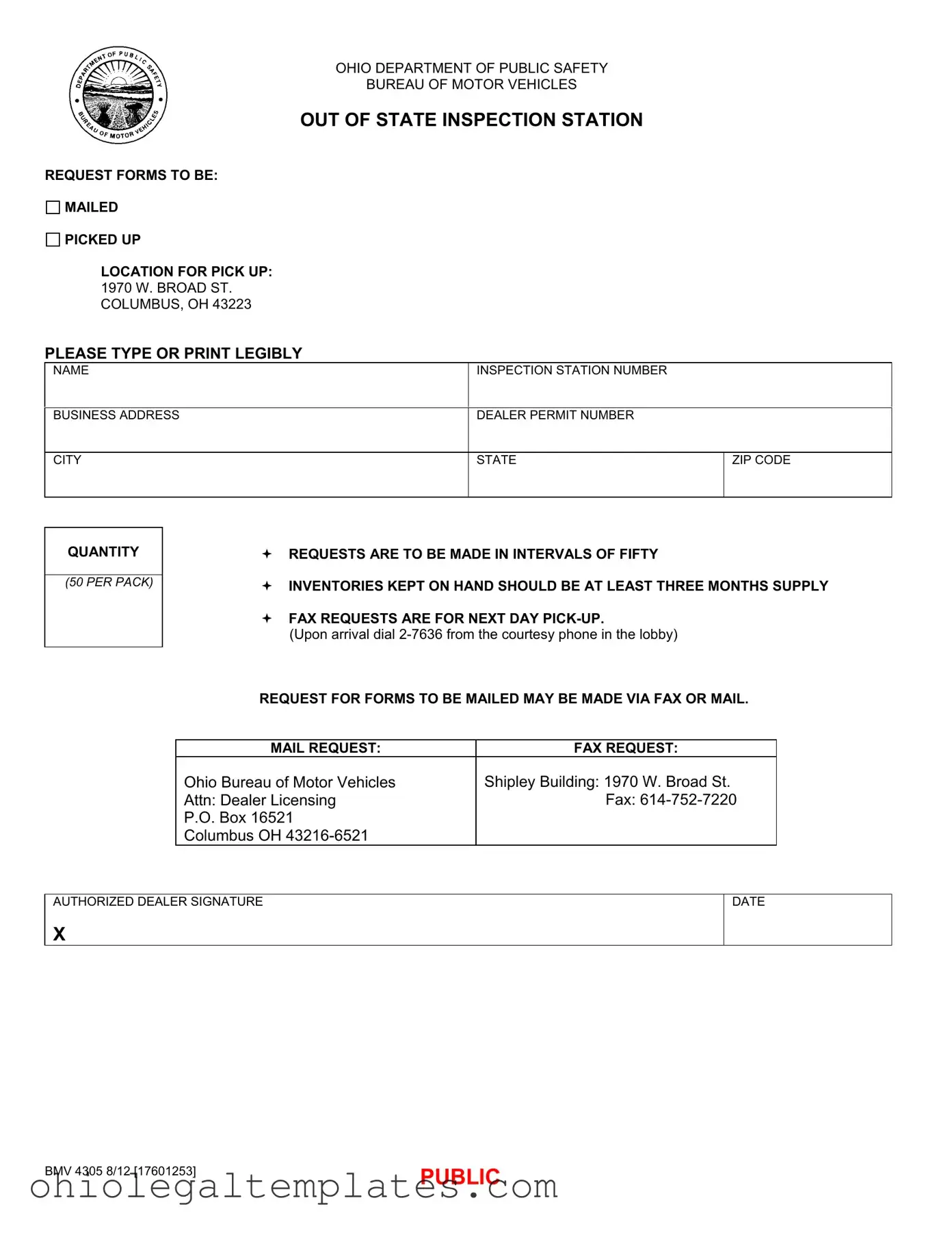 Fill in Your Ohio Out State Inspection Form