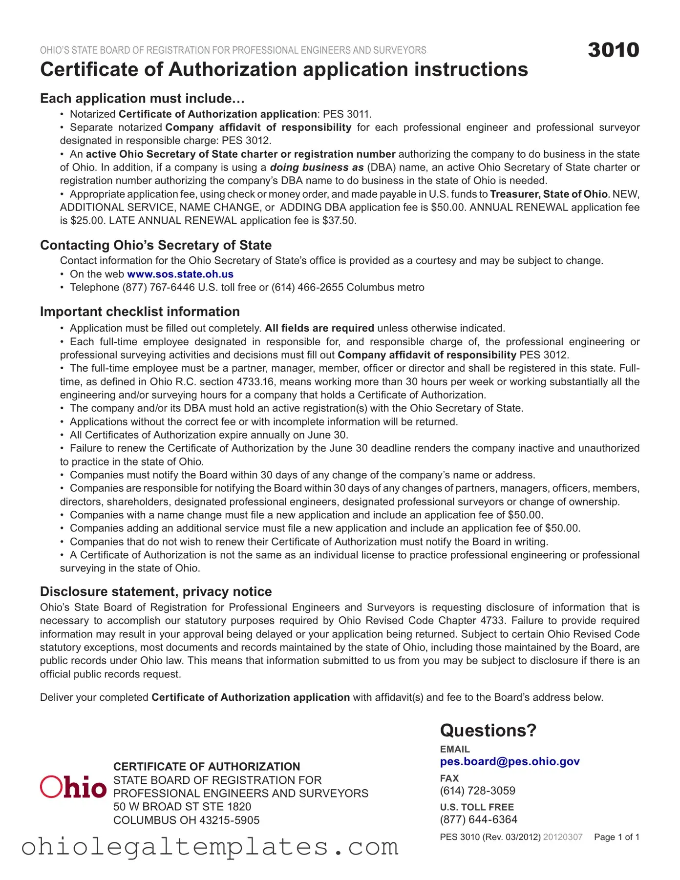 Fill in Your Ohio Pes 3011 Form
