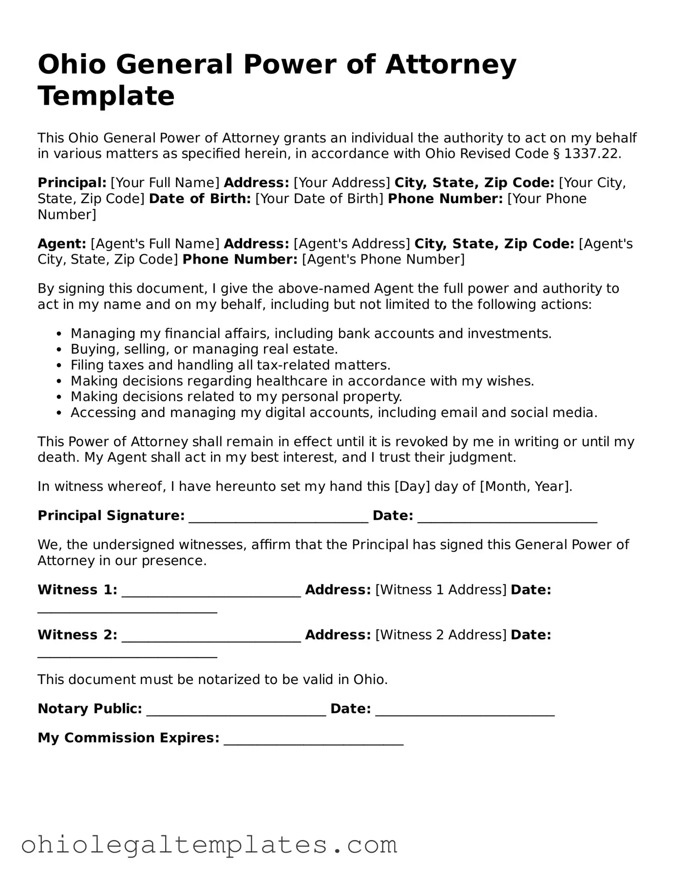Attorney-Approved Ohio General Power of Attorney Template