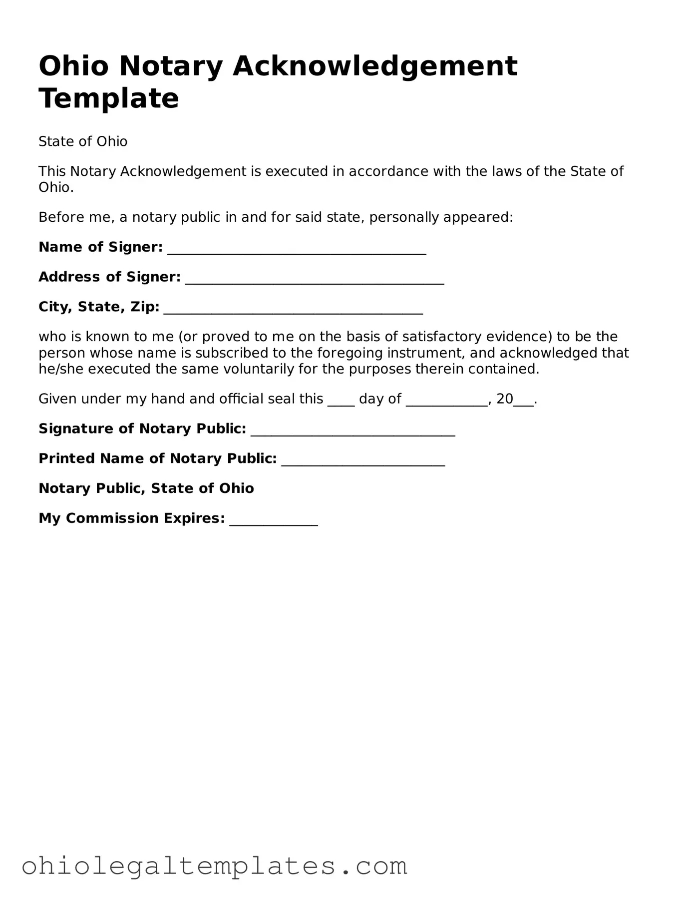 Attorney-Approved Ohio Notary Acknowledgement Template