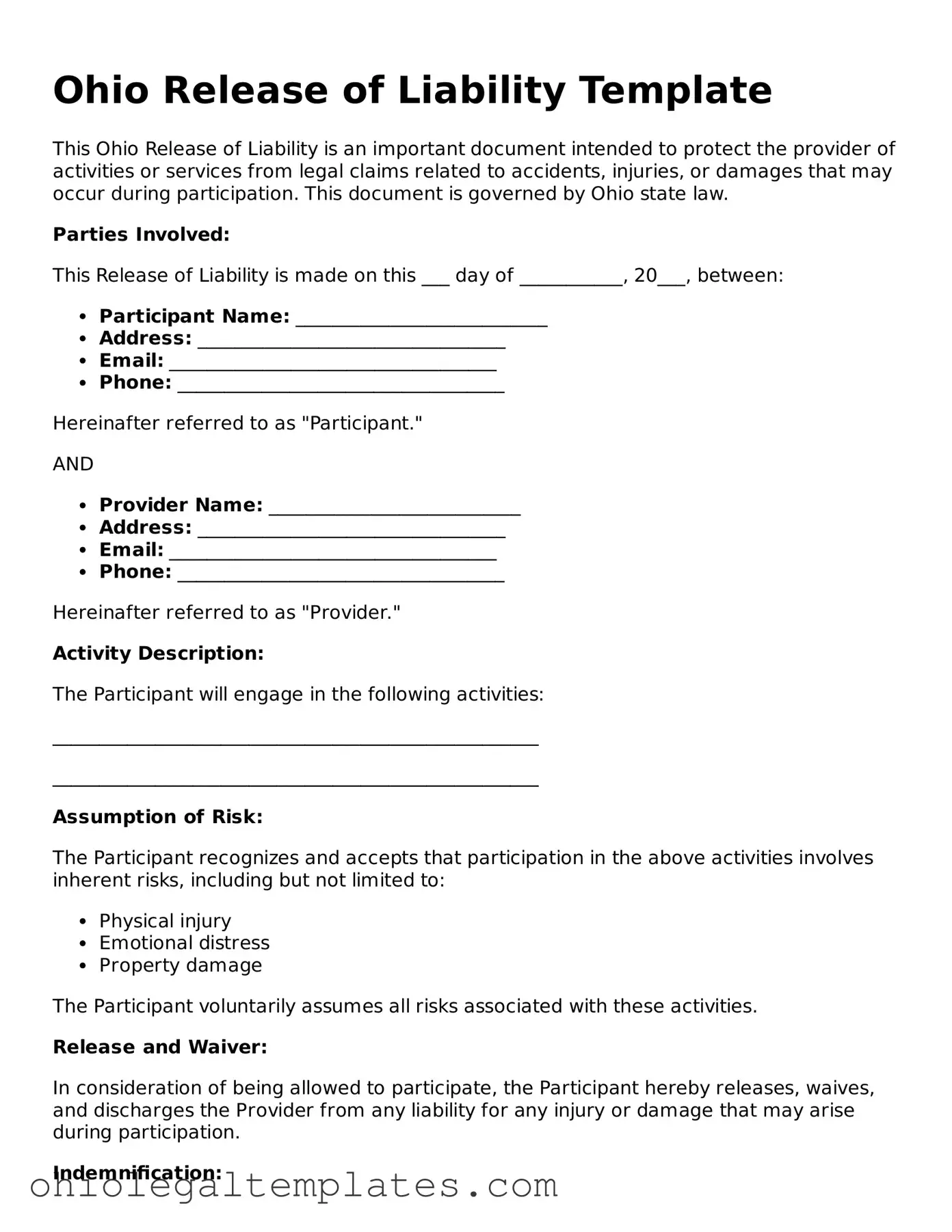 Attorney-Approved Ohio Release of Liability Template