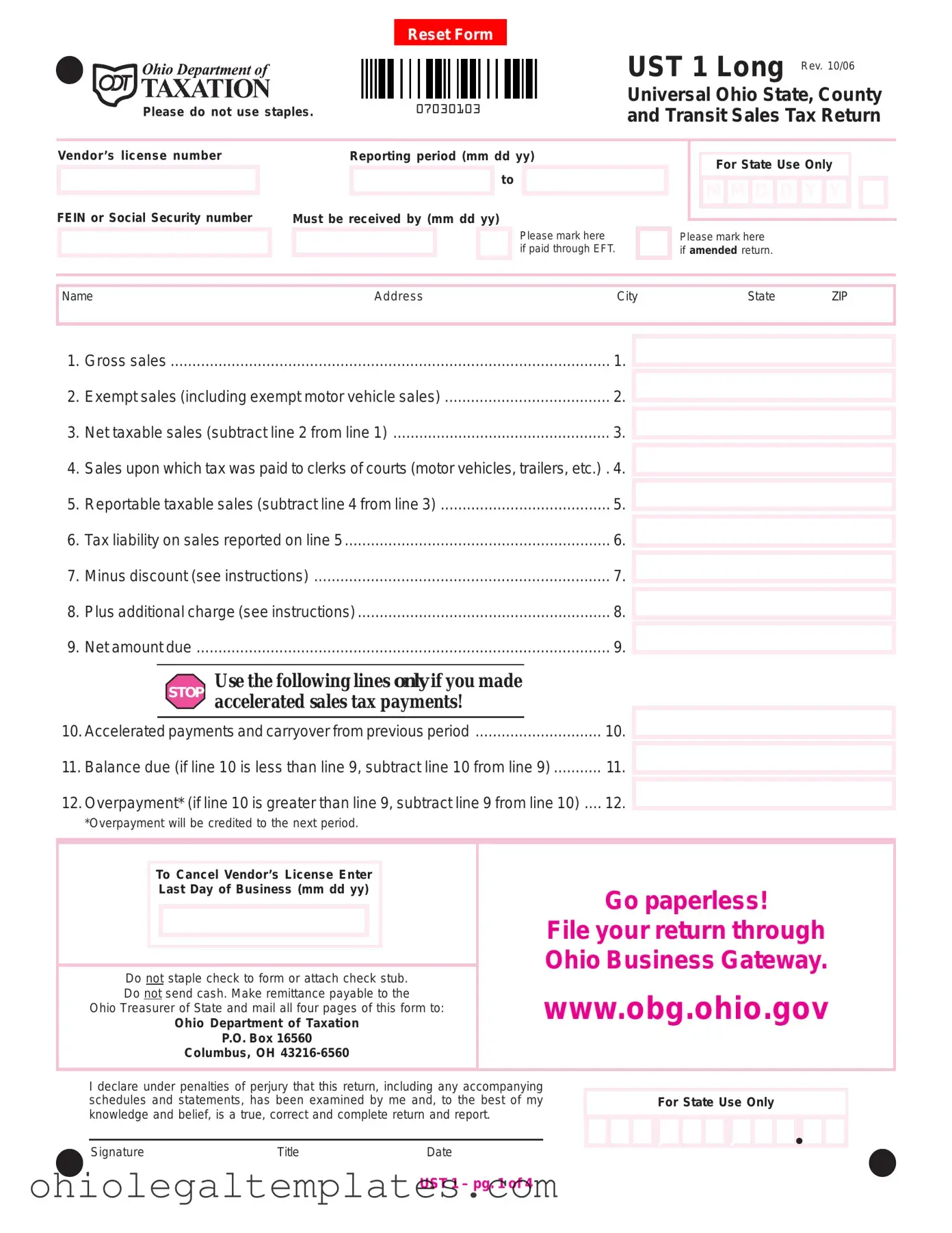Fill in Your Ohio Sales Tax Ust 1 Form