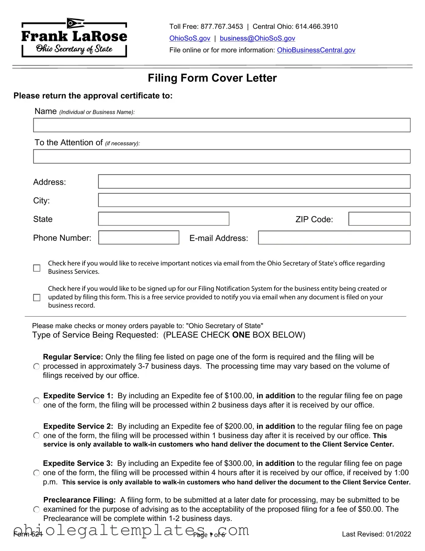 Fill in Your Ohio Secretary State Form