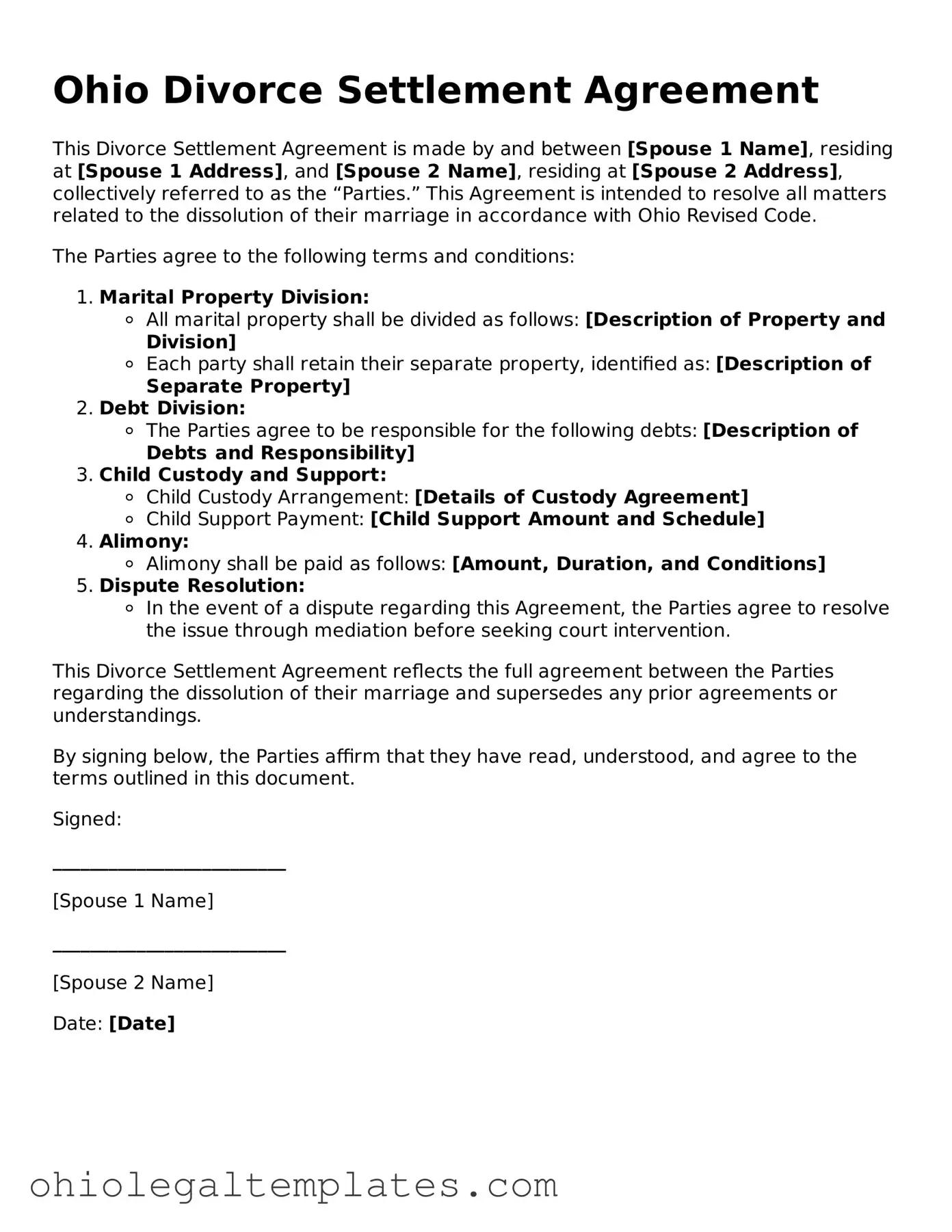Attorney-Approved Ohio Divorce Settlement Agreement Template
