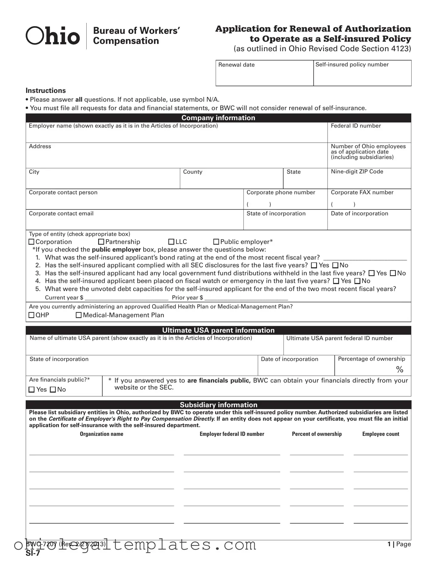 Fill in Your Ohio Si 7 Form
