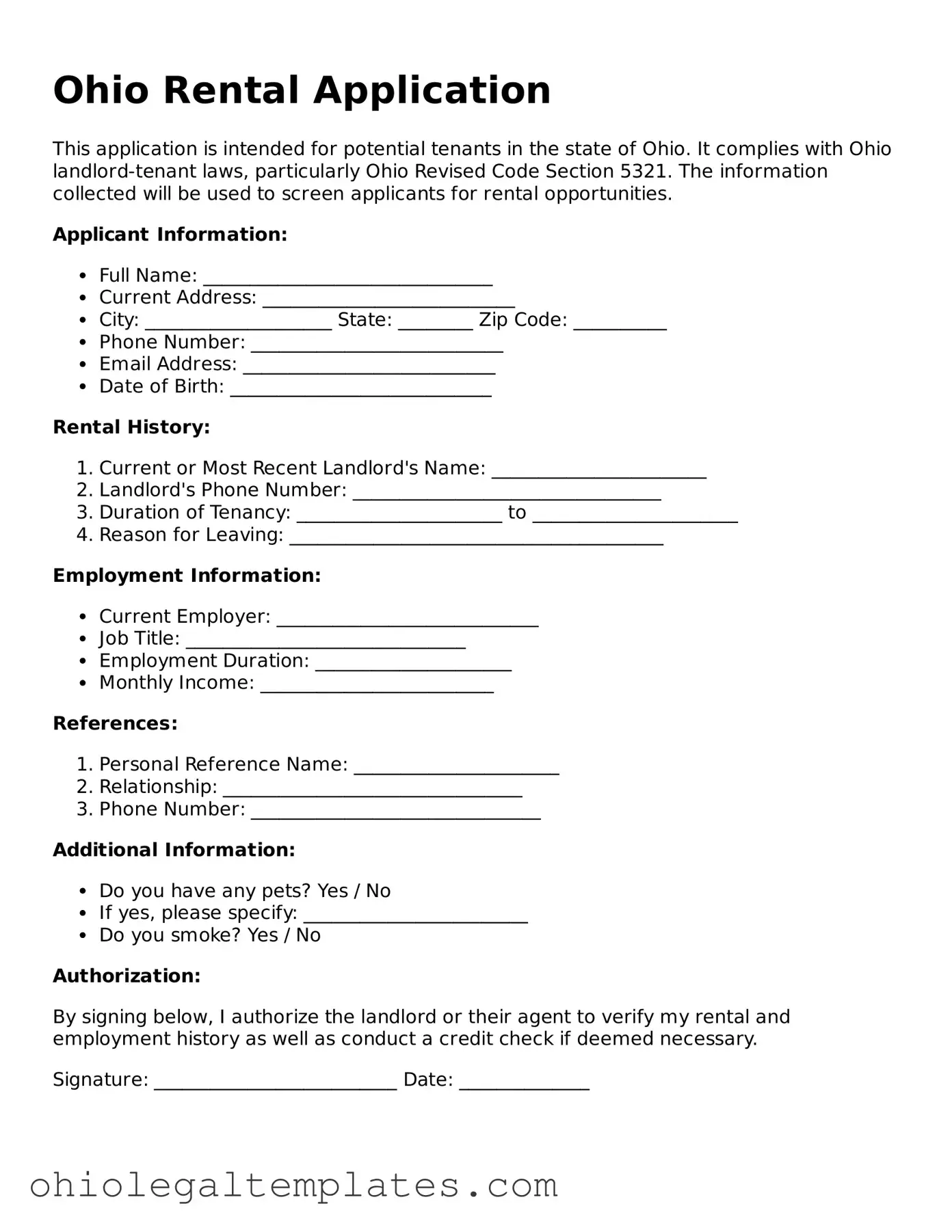 Attorney-Approved Ohio Rental Application Template