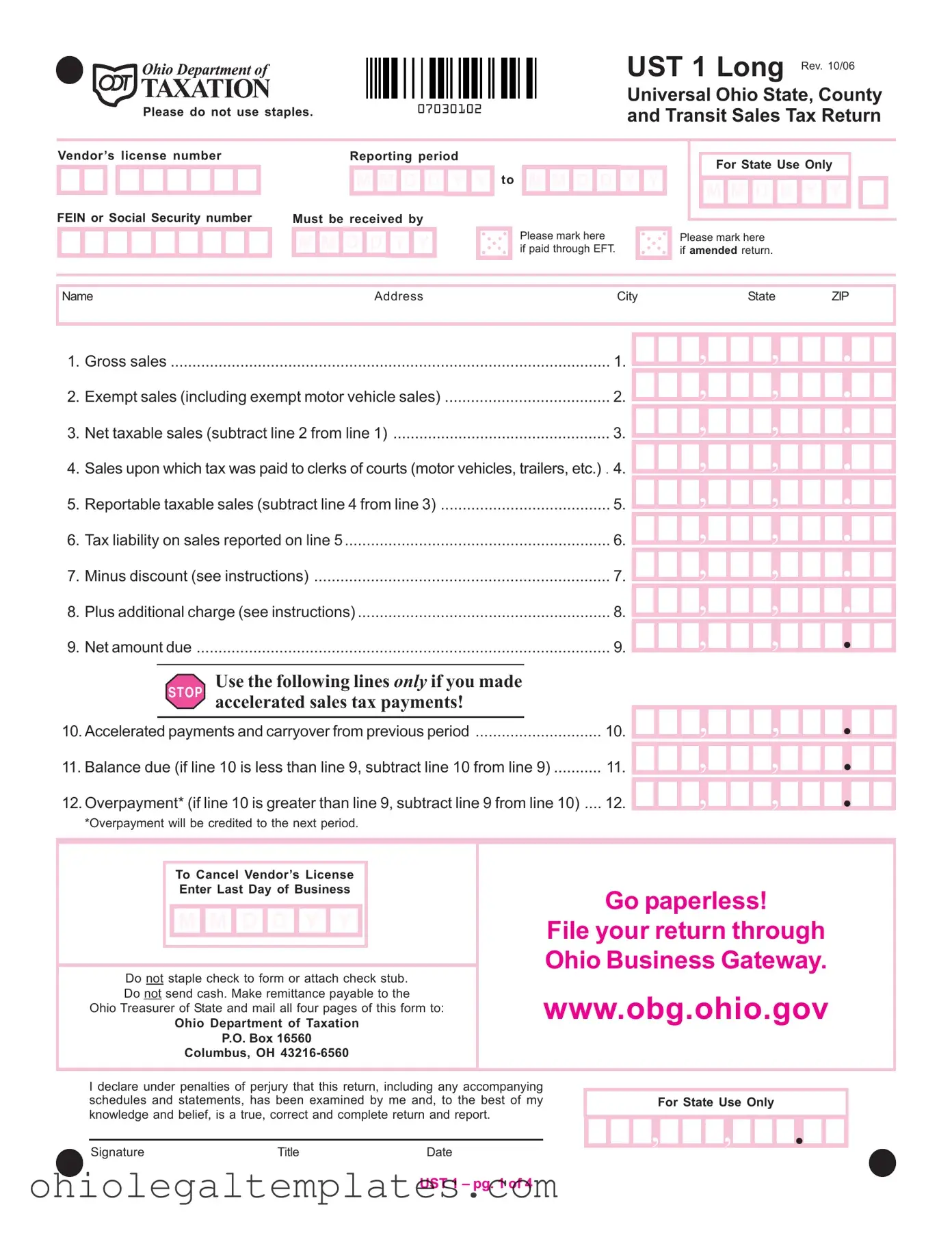 Fill in Your Ohio Ust 1 Form
